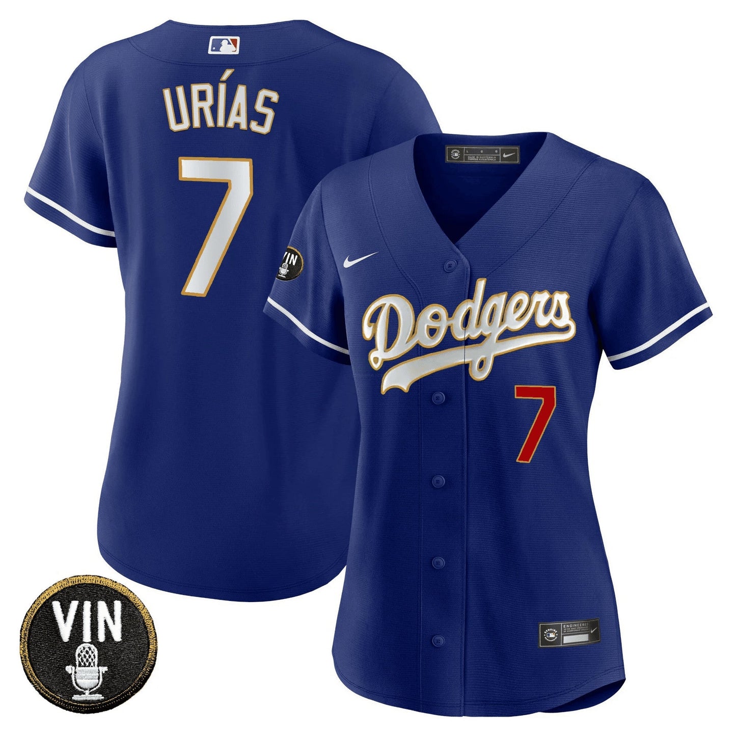 Camisa MLB Women’s Vin Scully Patch Dourada Trim Jersey