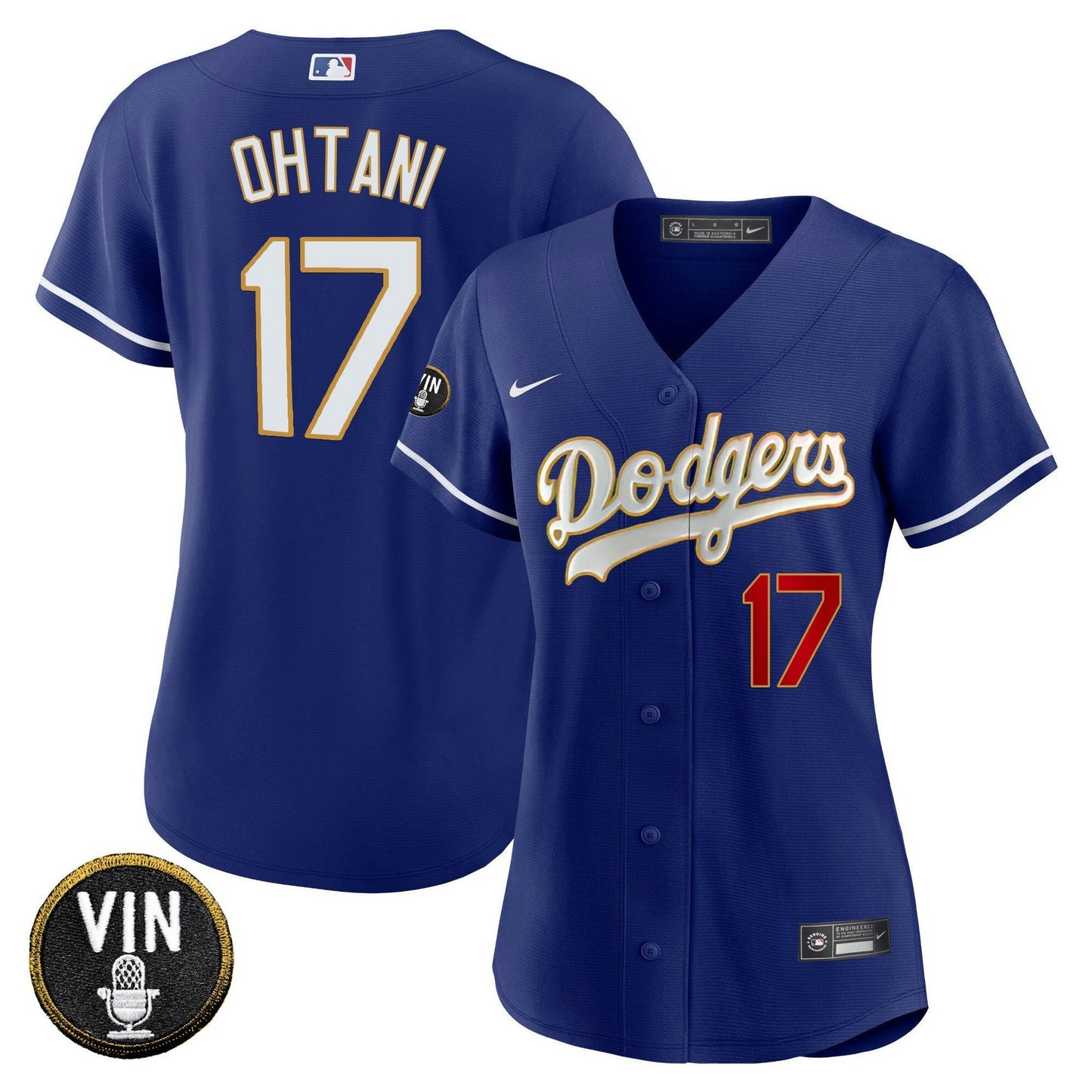 Camisa MLB Women’s Vin Scully Patch Dourada Trim Jersey