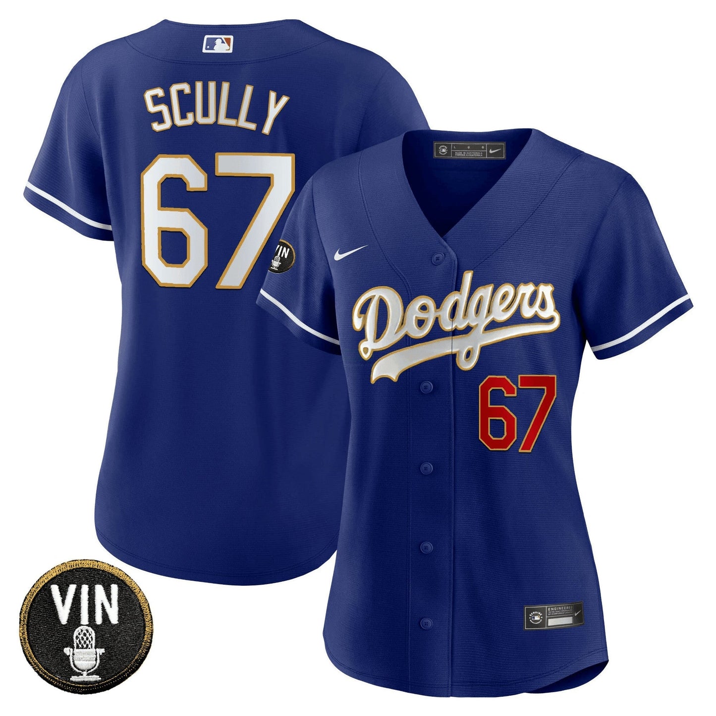 Camisa MLB Women’s Vin Scully Patch Dourada Trim Jersey