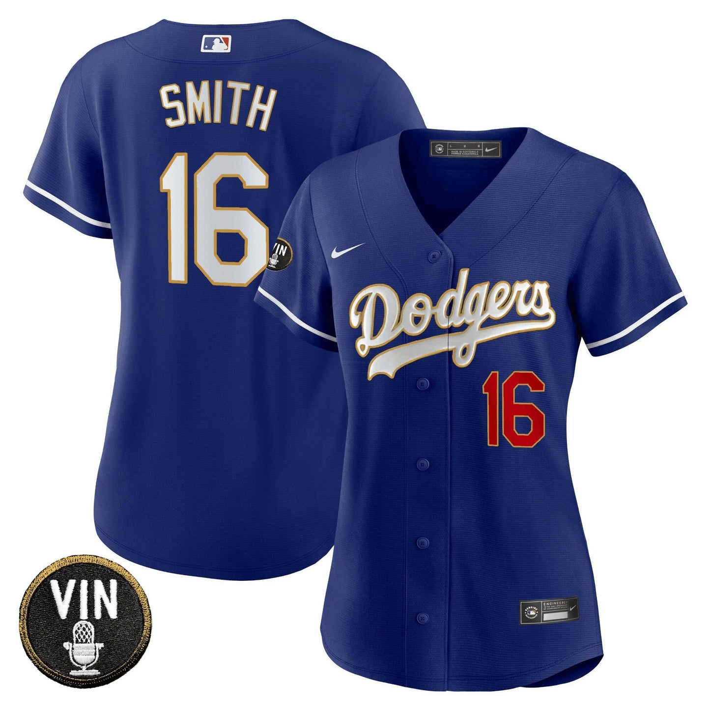 Camisa MLB Women’s Vin Scully Patch Dourada Trim Jersey