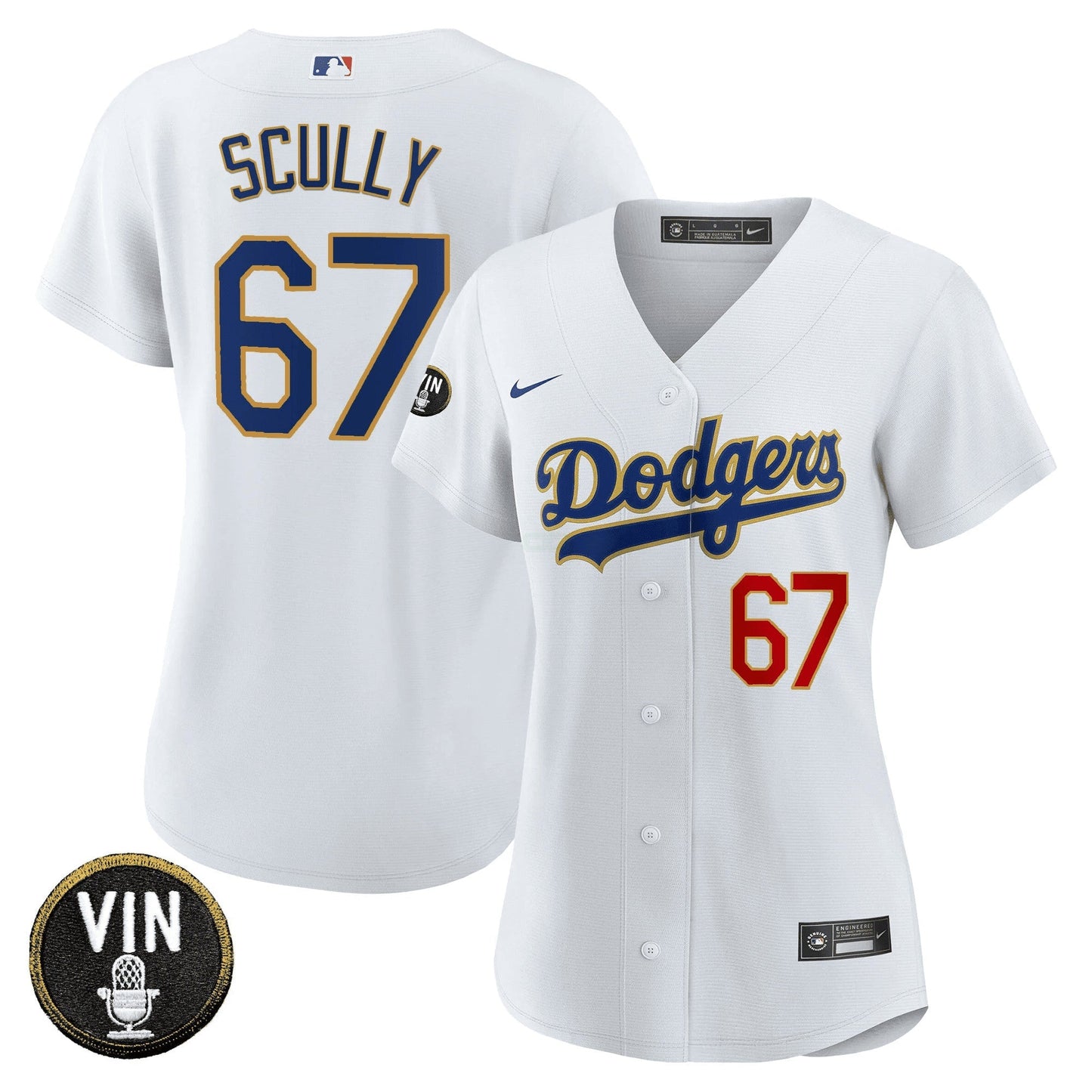 Camisa MLB Women’s Vin Scully Patch Dourada Trim Jersey