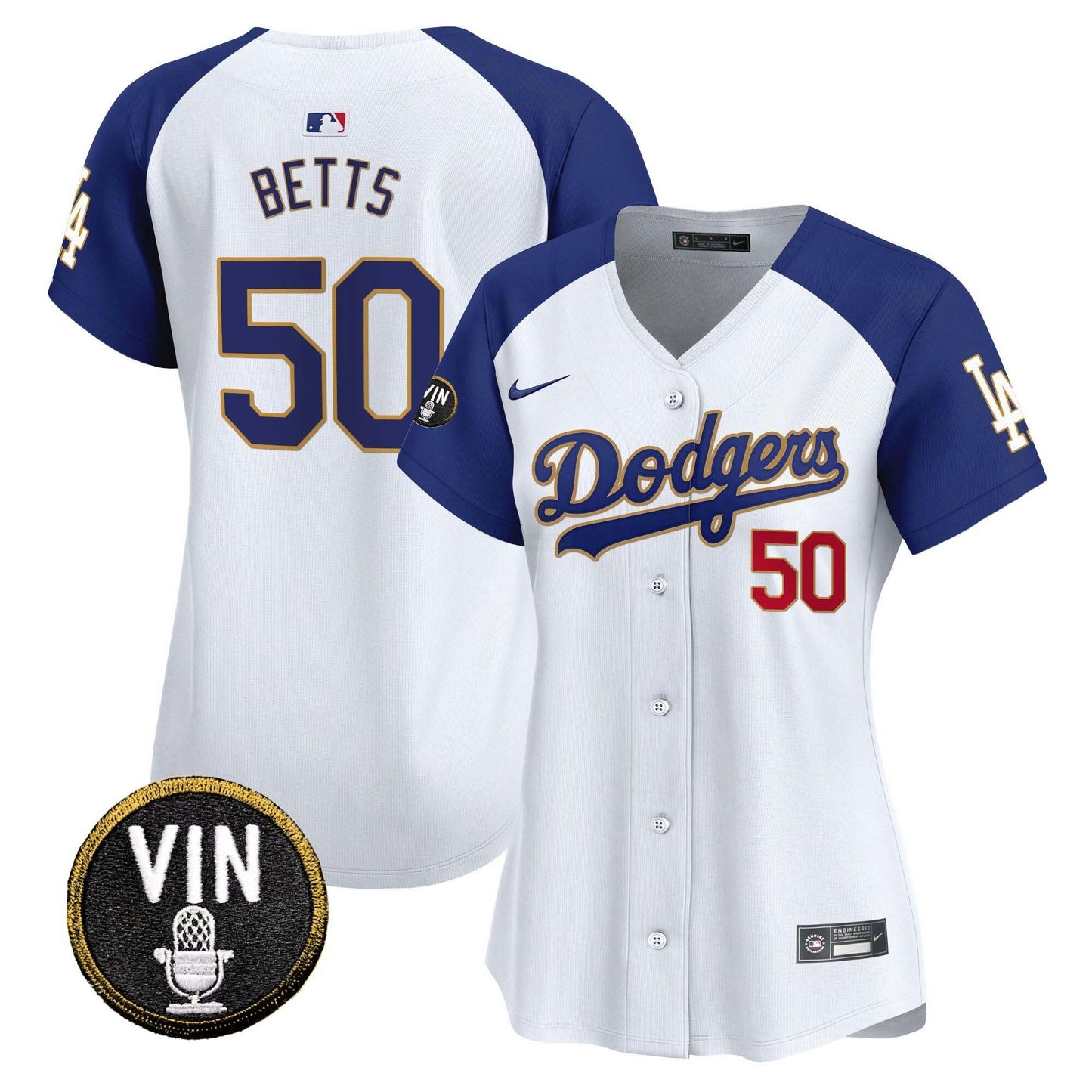 Camisa MLB Women’s Vin Scully Patch Dourada Trim Vapor Premier Limited Jersey