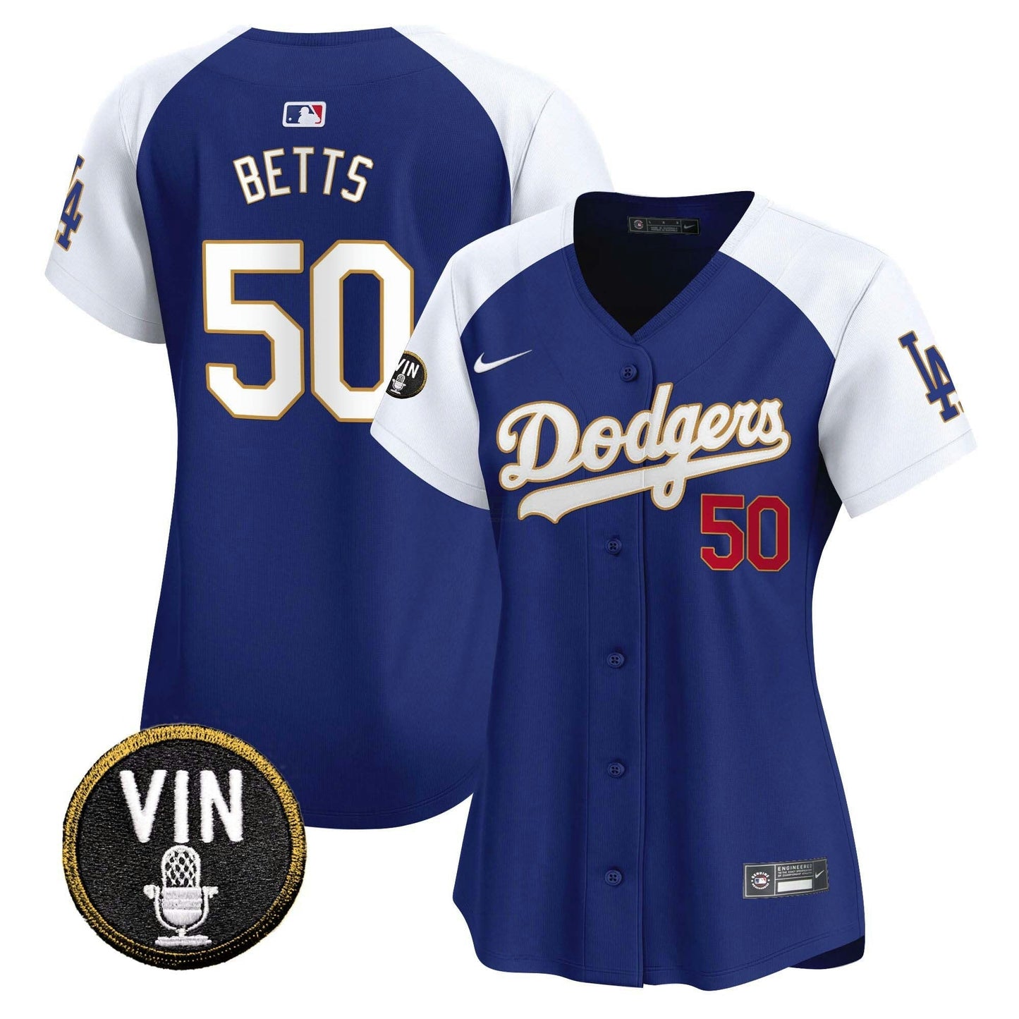 Camisa MLB Women’s Vin Scully Patch Dourada Trim Vapor Premier Limited Jersey