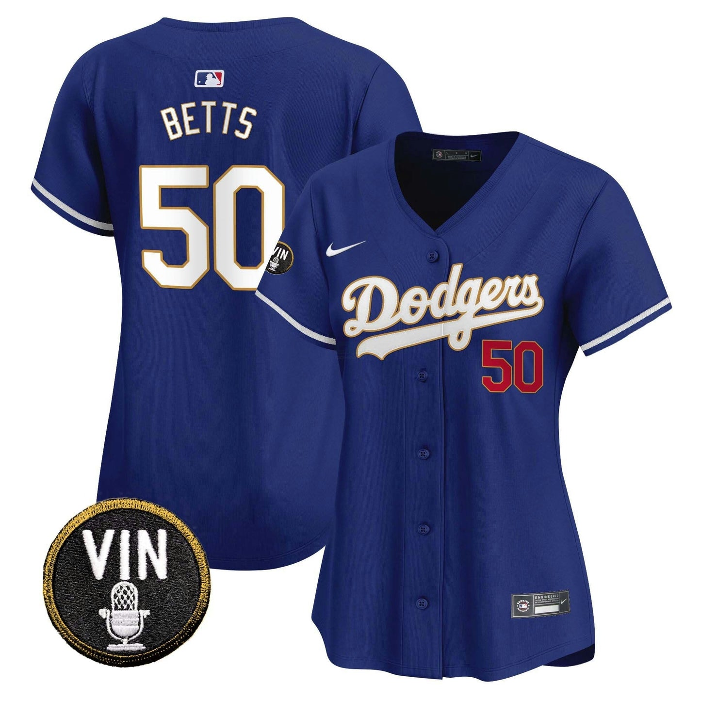 Camisa MLB Women’s Vin Scully Patch Dourada Trim Vapor Premier Limited Jersey