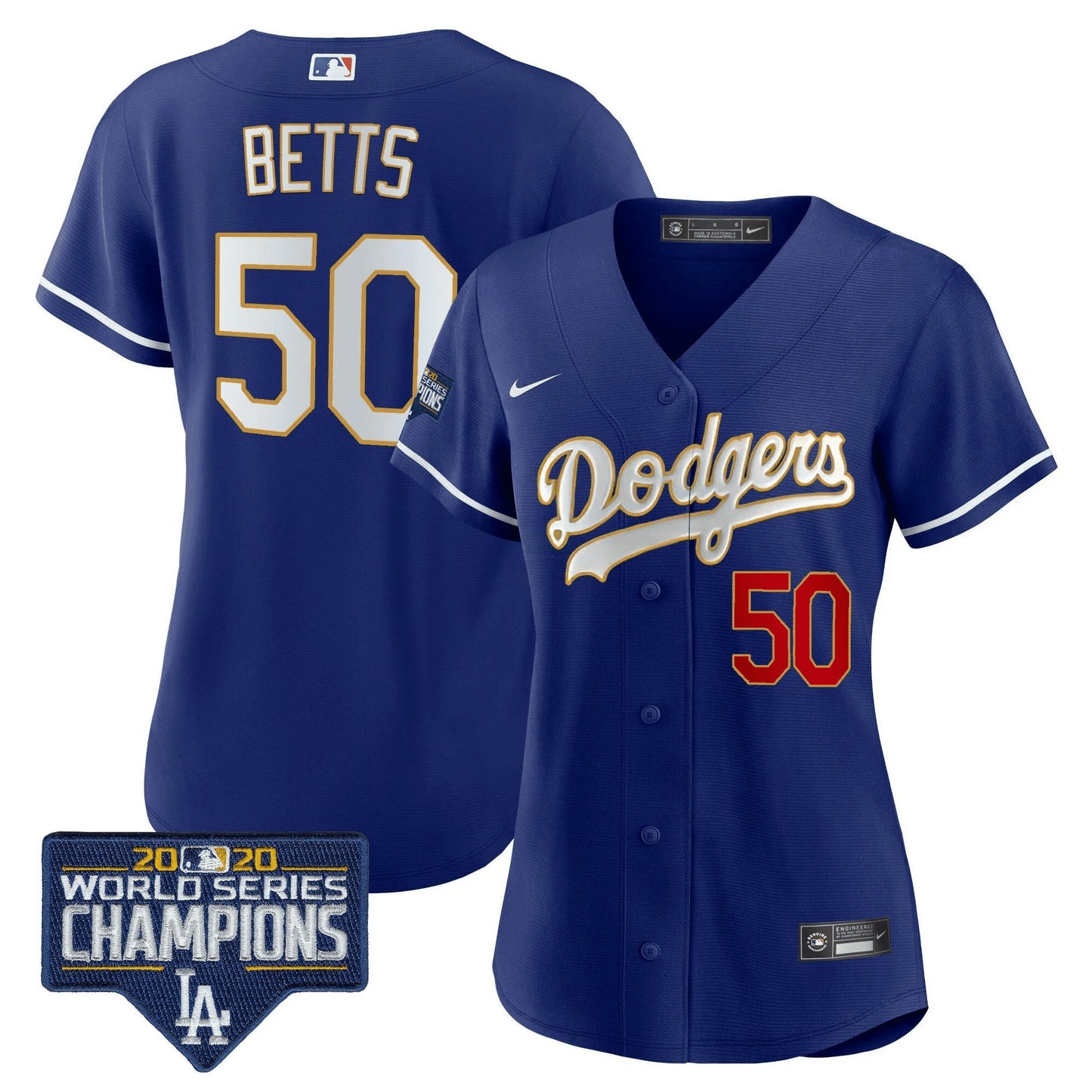 Camisa MLB Women’s World Series Champions Patch Dourada Trim Jersey