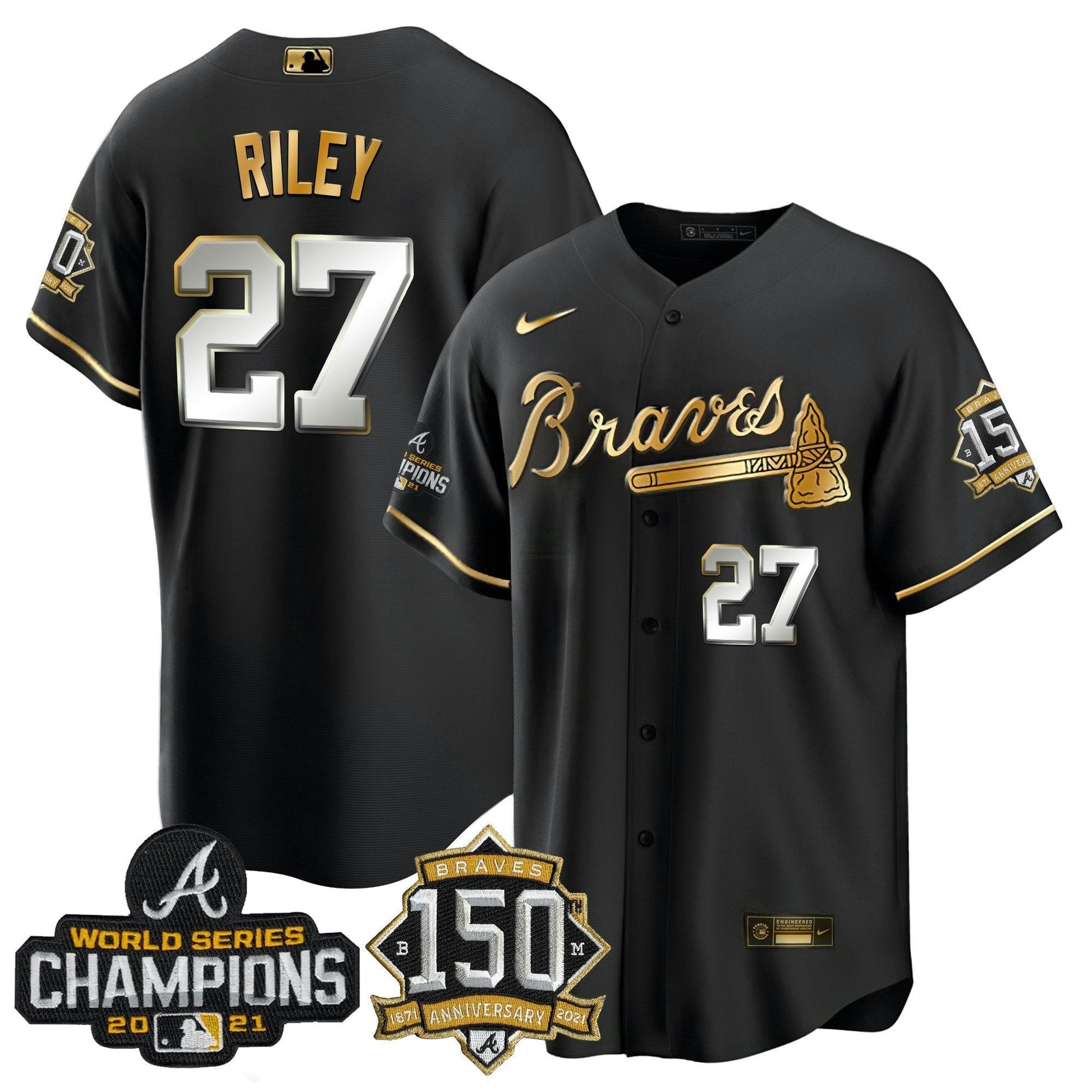 Camisa MLB World Series Champion Preta Dourada Cool Base Jersey