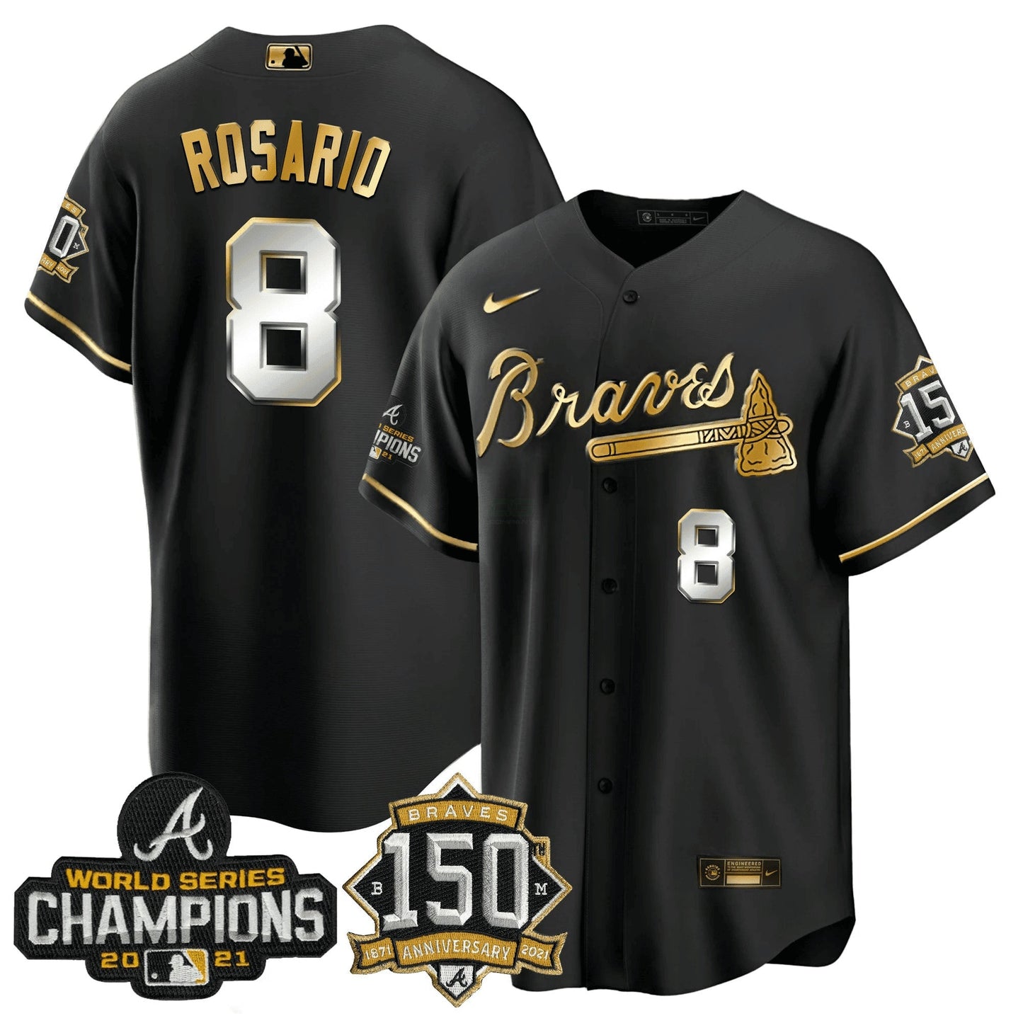 Camisa MLB World Series Champion Preta Dourada Cool Base Jersey