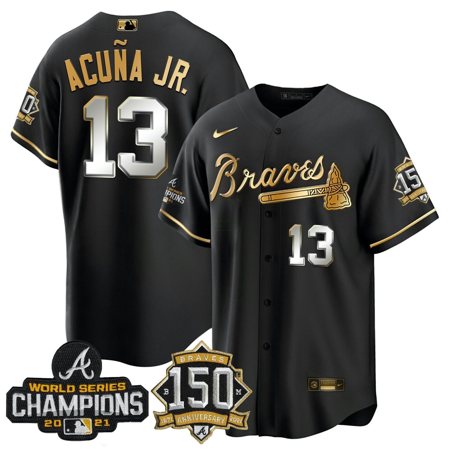 Camisa MLB World Series Champion Preta Dourada Cool Base Jersey