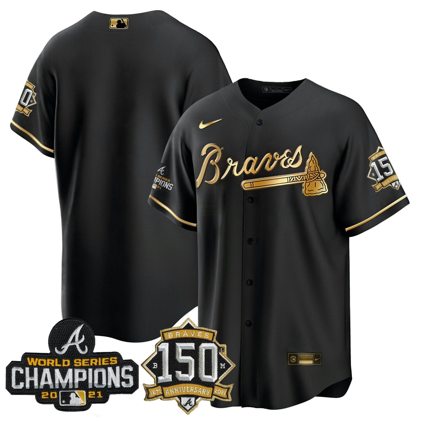 Camisa MLB World Series Champion Preta Dourada Cool Base Jersey