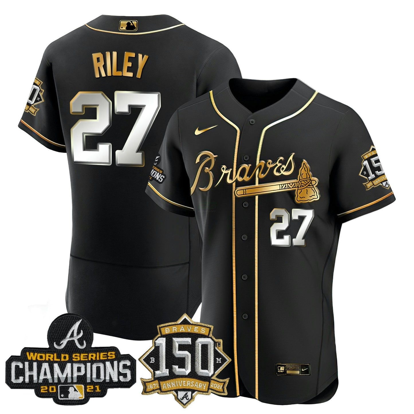 Camisa MLB World Series Champion Preta Dourada Flex Base Jersey