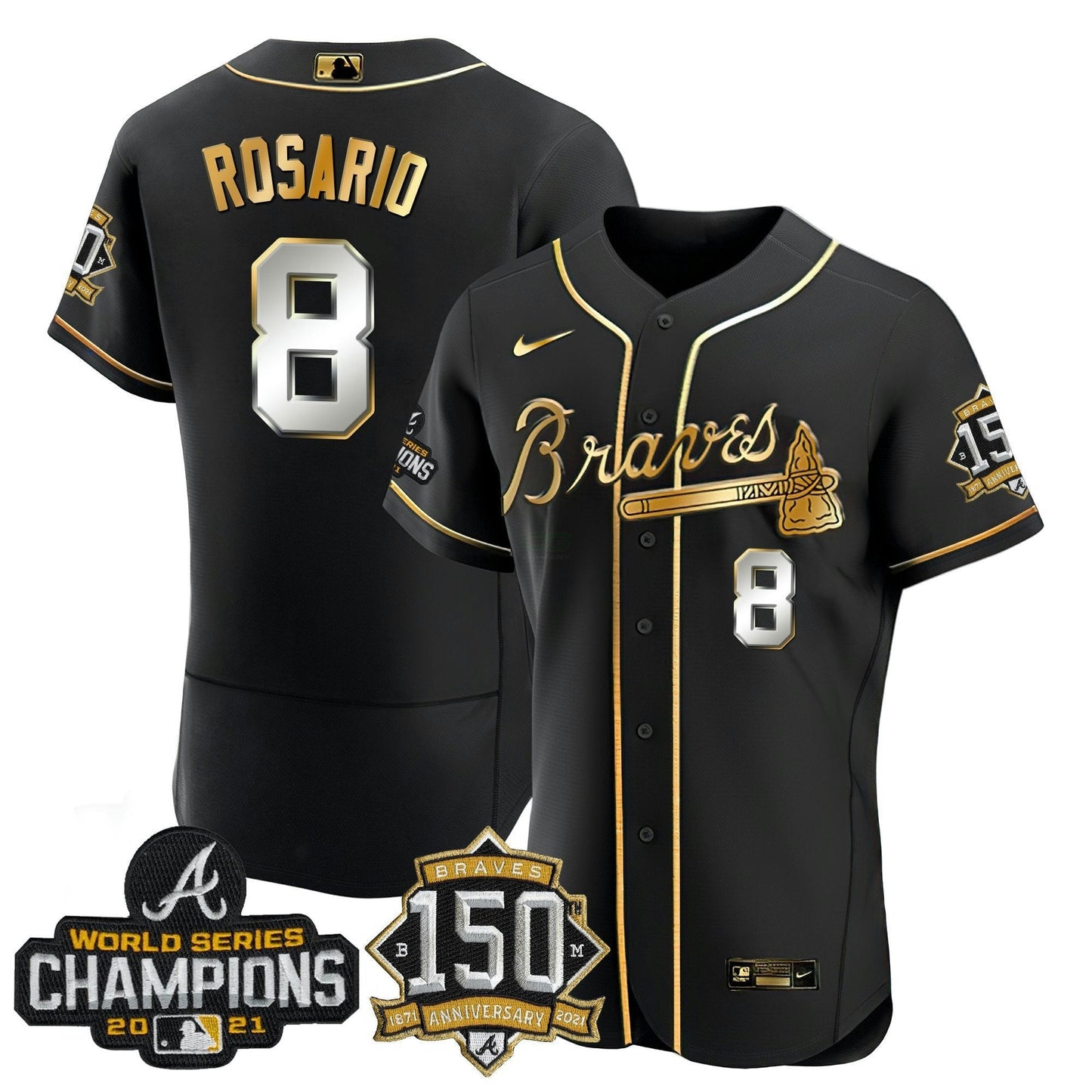 Camisa MLB World Series Champion Preta Dourada Flex Base Jersey
