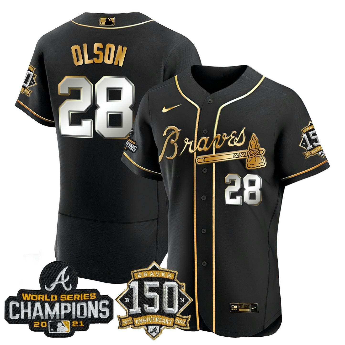 Camisa MLB World Series Champion Preta Dourada Flex Base Jersey