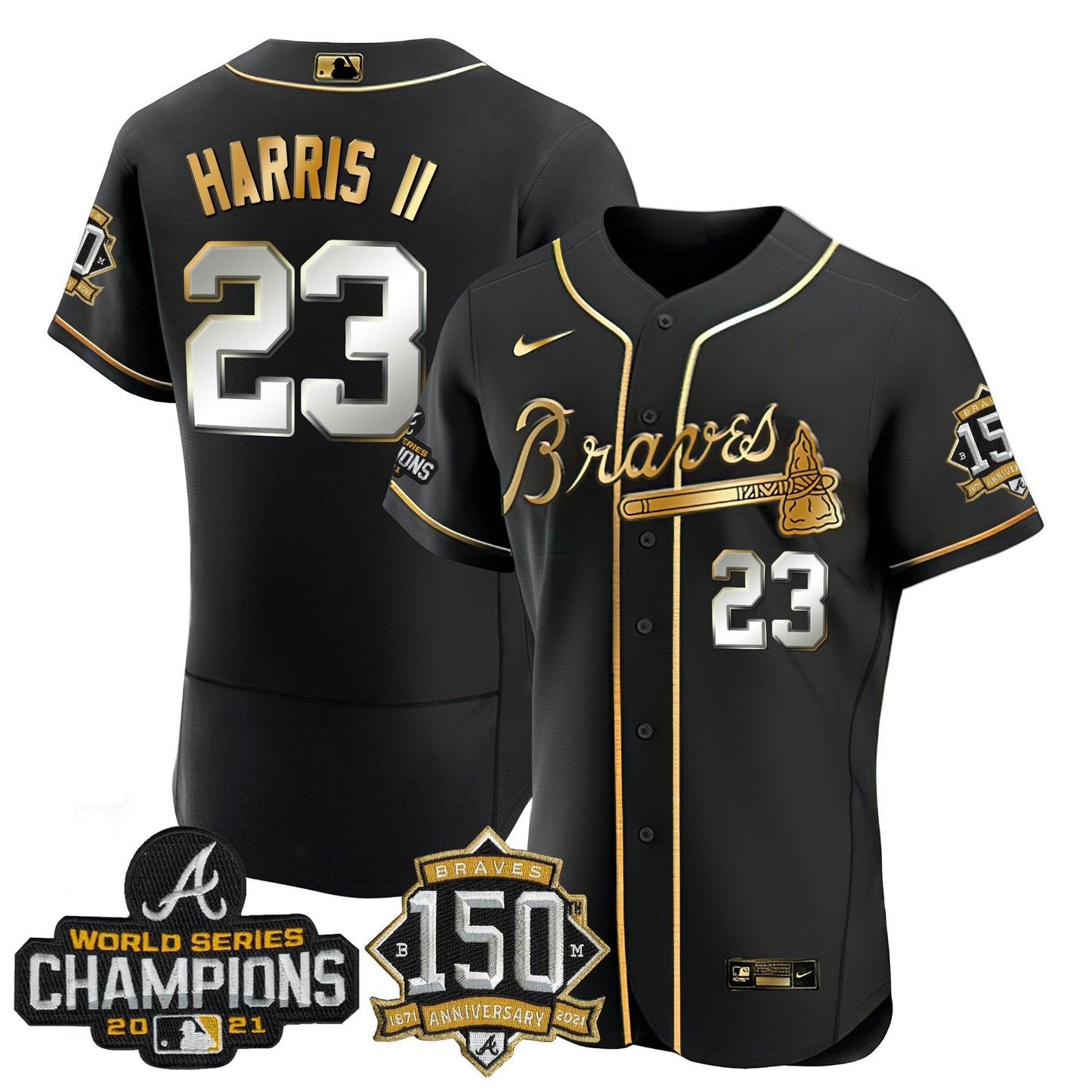 Camisa MLB World Series Champion Preta Dourada Flex Base Jersey