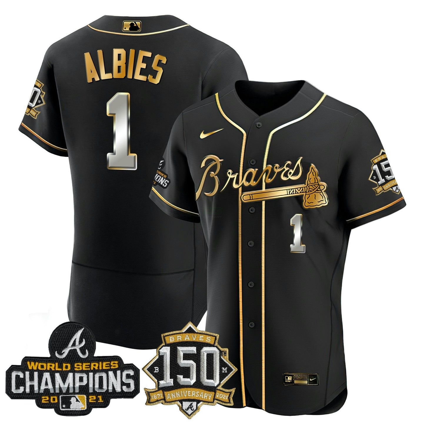 Camisa MLB World Series Champion Preta Dourada Flex Base Jersey