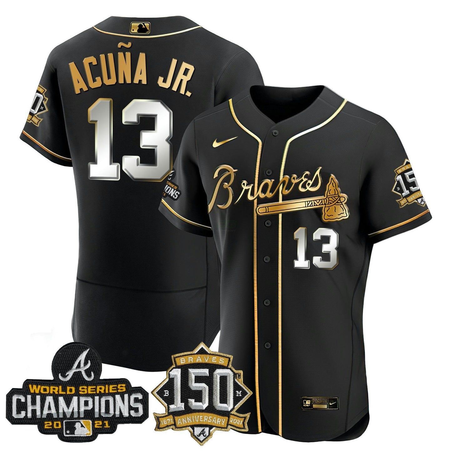 Camisa MLB World Series Champion Preta Dourada Flex Base Jersey
