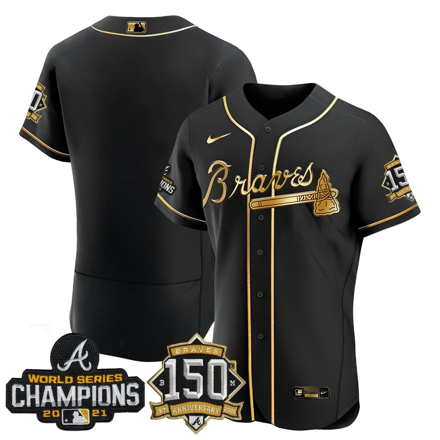 Camisa MLB World Series Champion Preta Dourada Flex Base Jersey