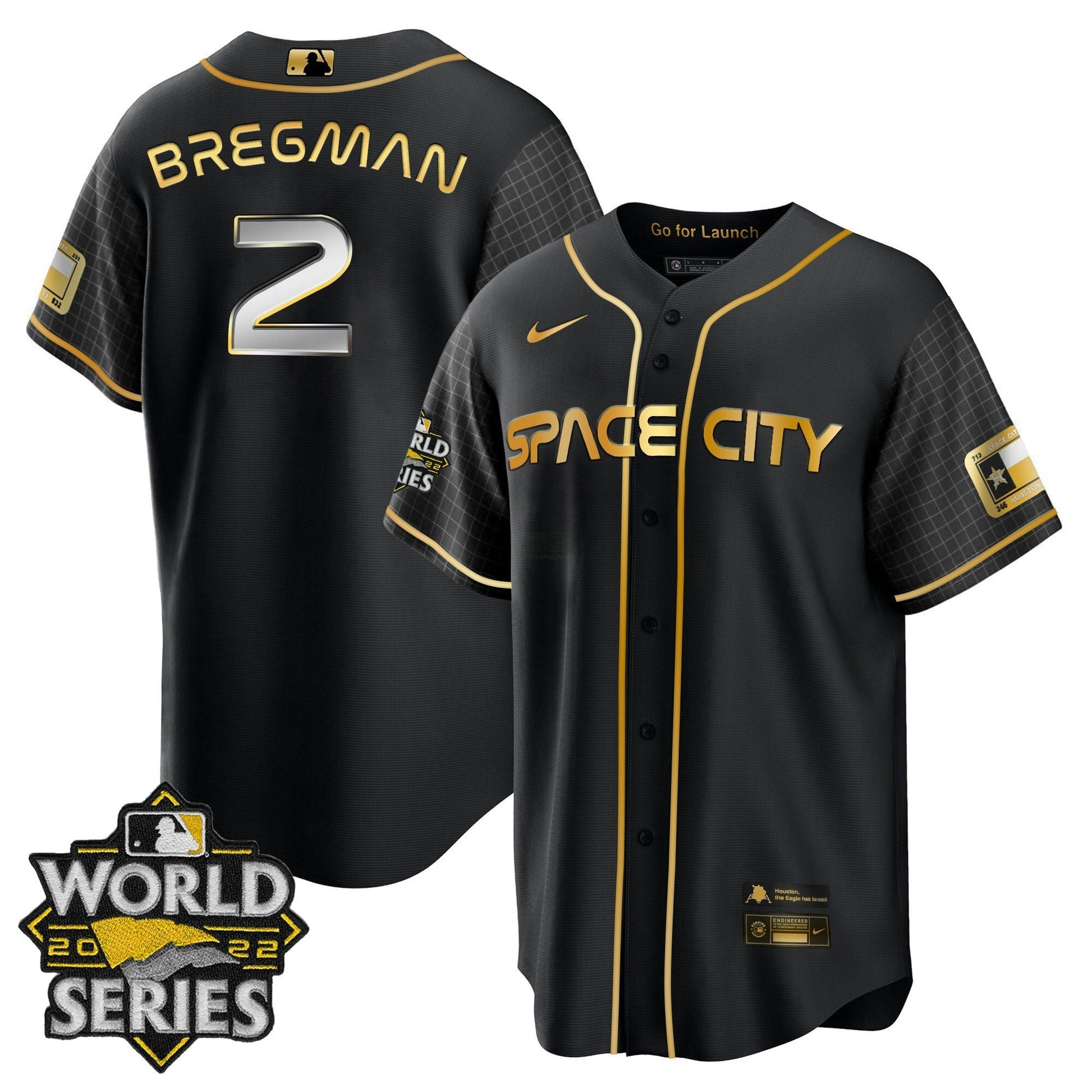 Camisa MLB Youth’s Houston Space City Dourada 2022 World Series Jersey
