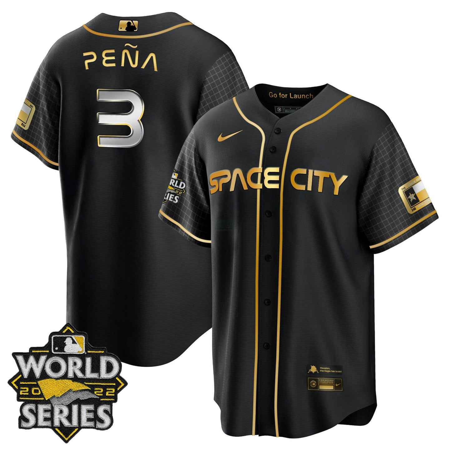 Camisa MLB Youth’s Houston Space City Dourada 2022 World Series Jersey