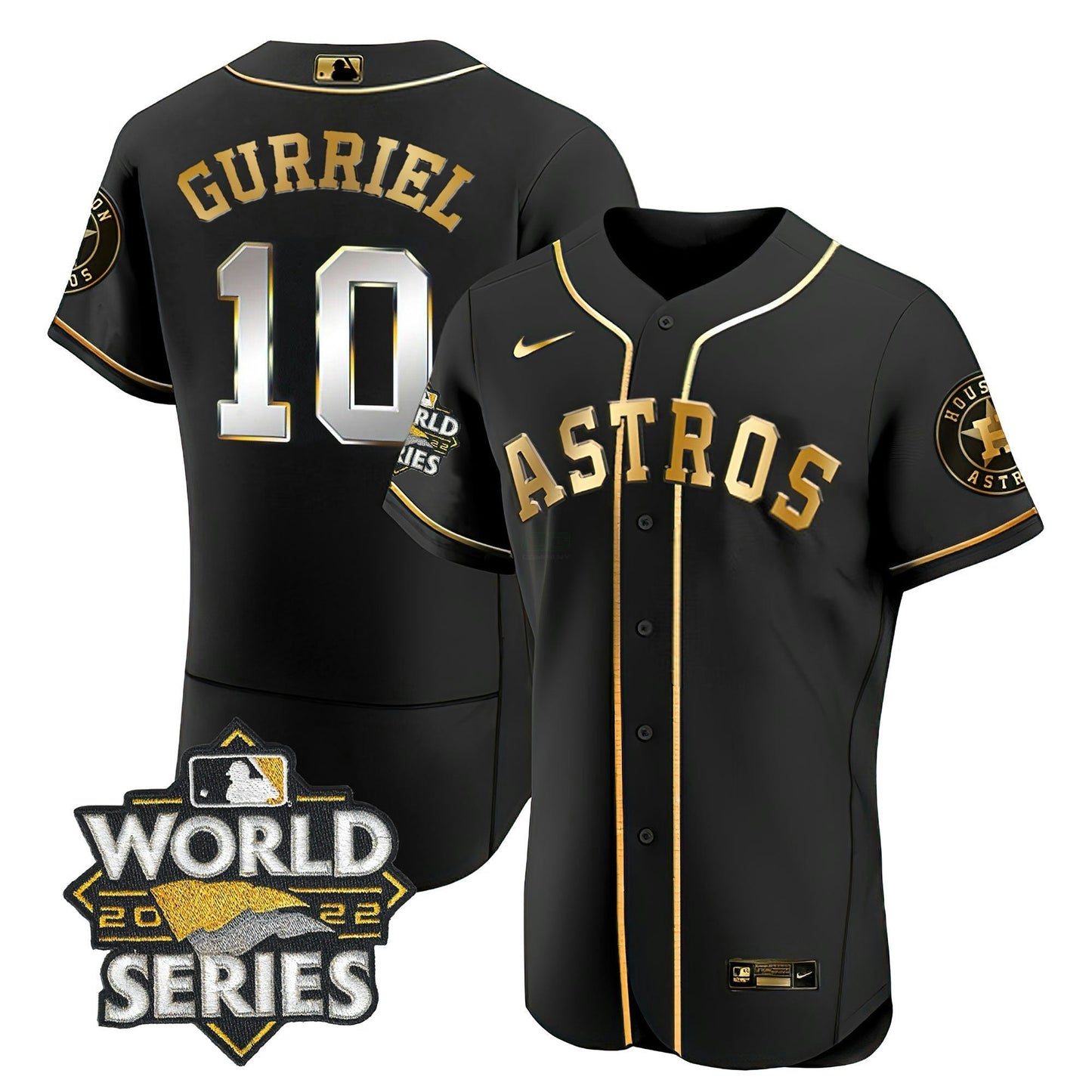 Camisa MLB Yuli Gurriel Houston 2022 World Series Preta Dourada Jersey Limited
