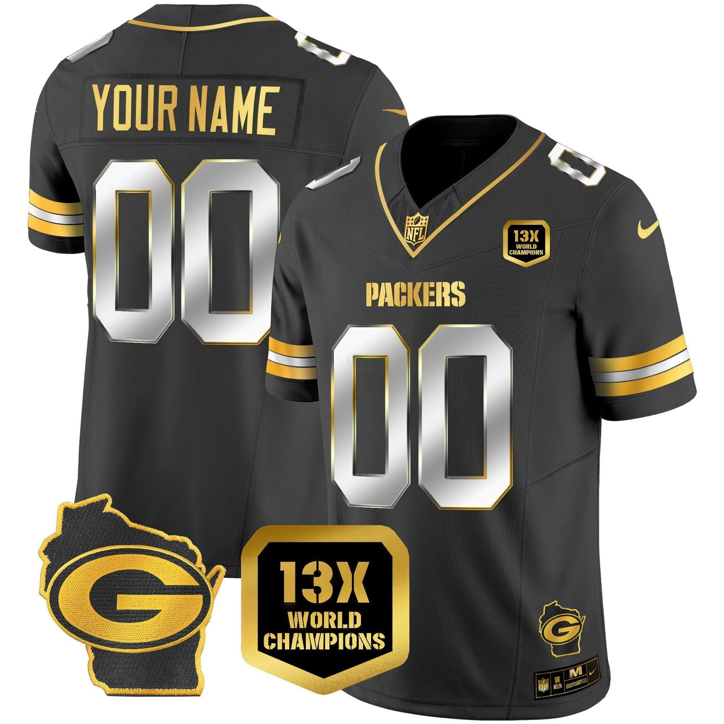 Camisa NFL 13 Time World Champions & Home Patch Dourada Vapor Jersey