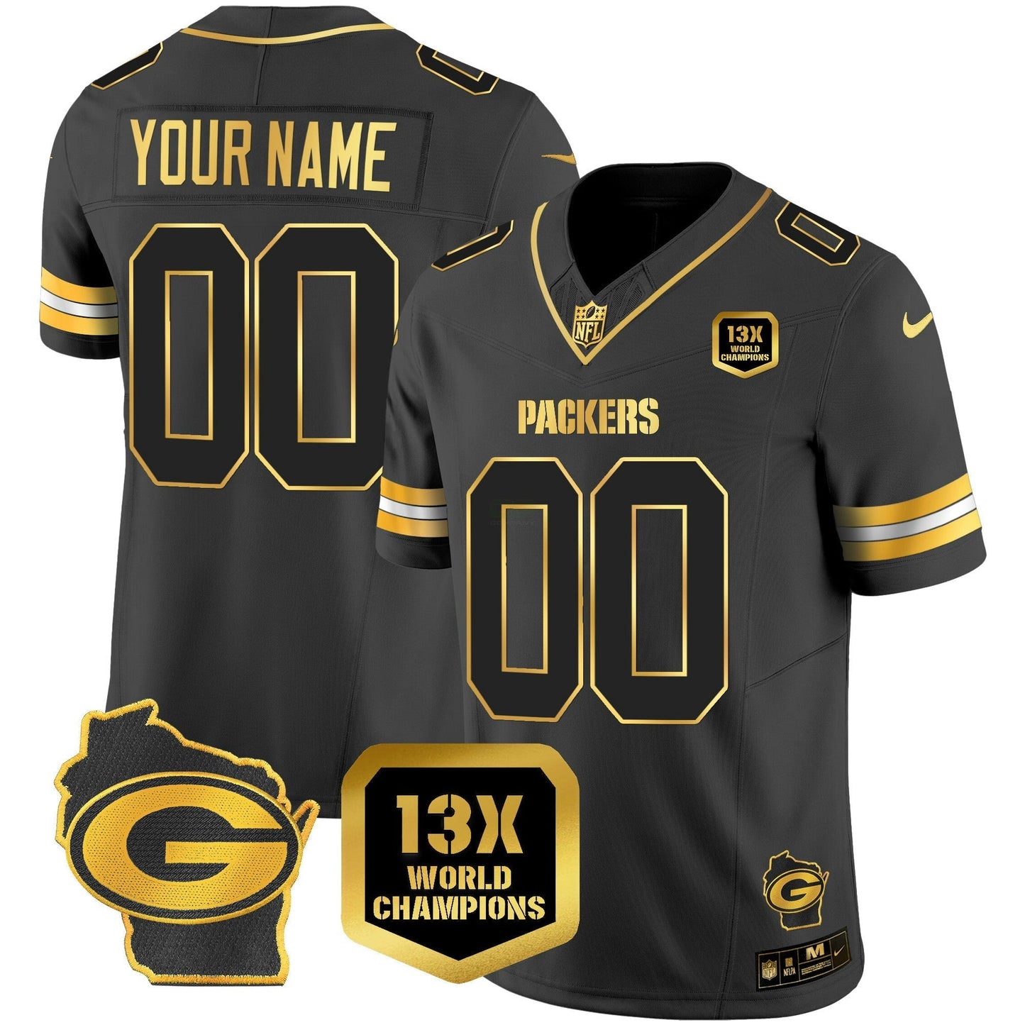 Camisa NFL 13 Time World Champions & Home Patch Dourada Vapor Jersey