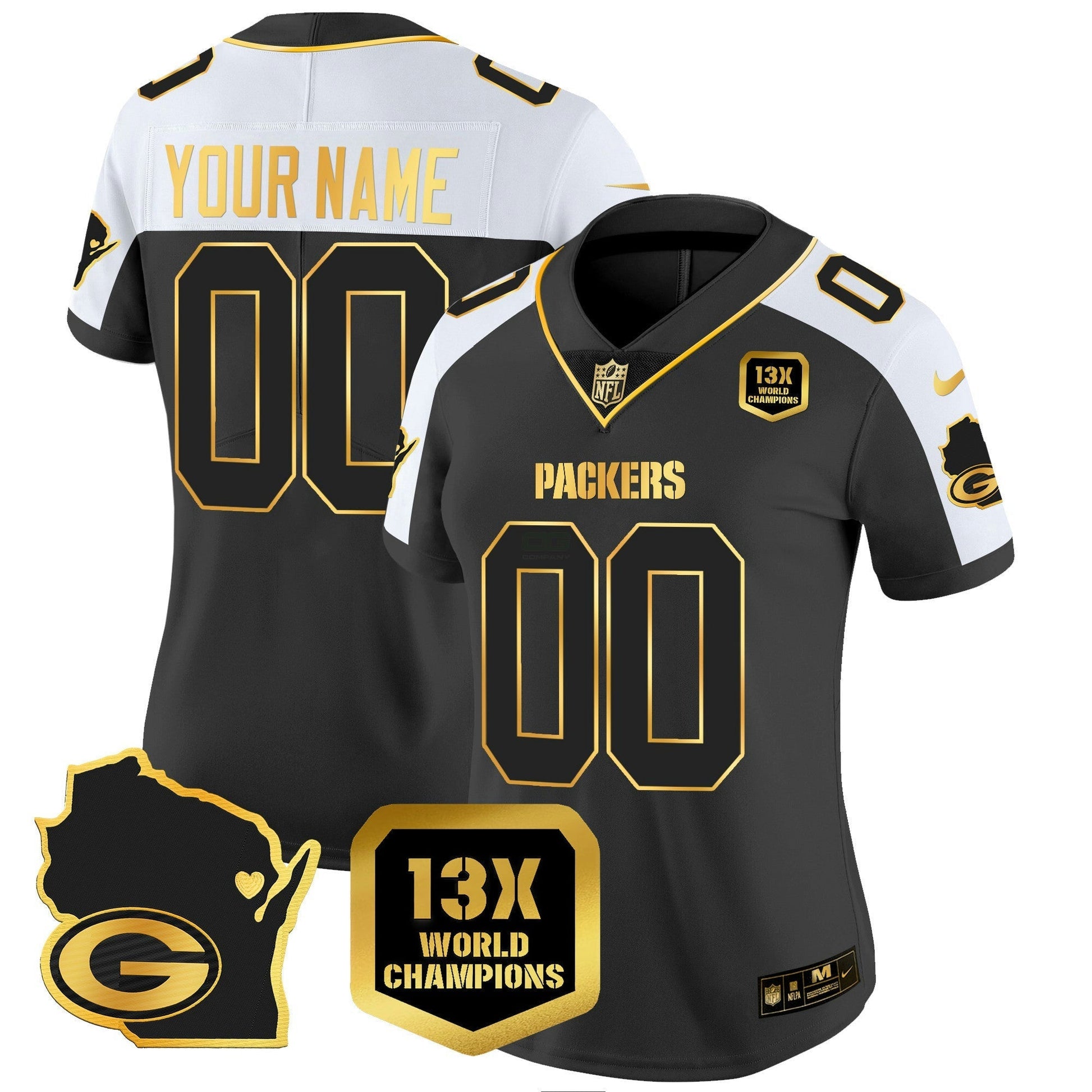 Camisa NFL 13 Time World Champions & Home Patch Dourada Vapor Jersey V2