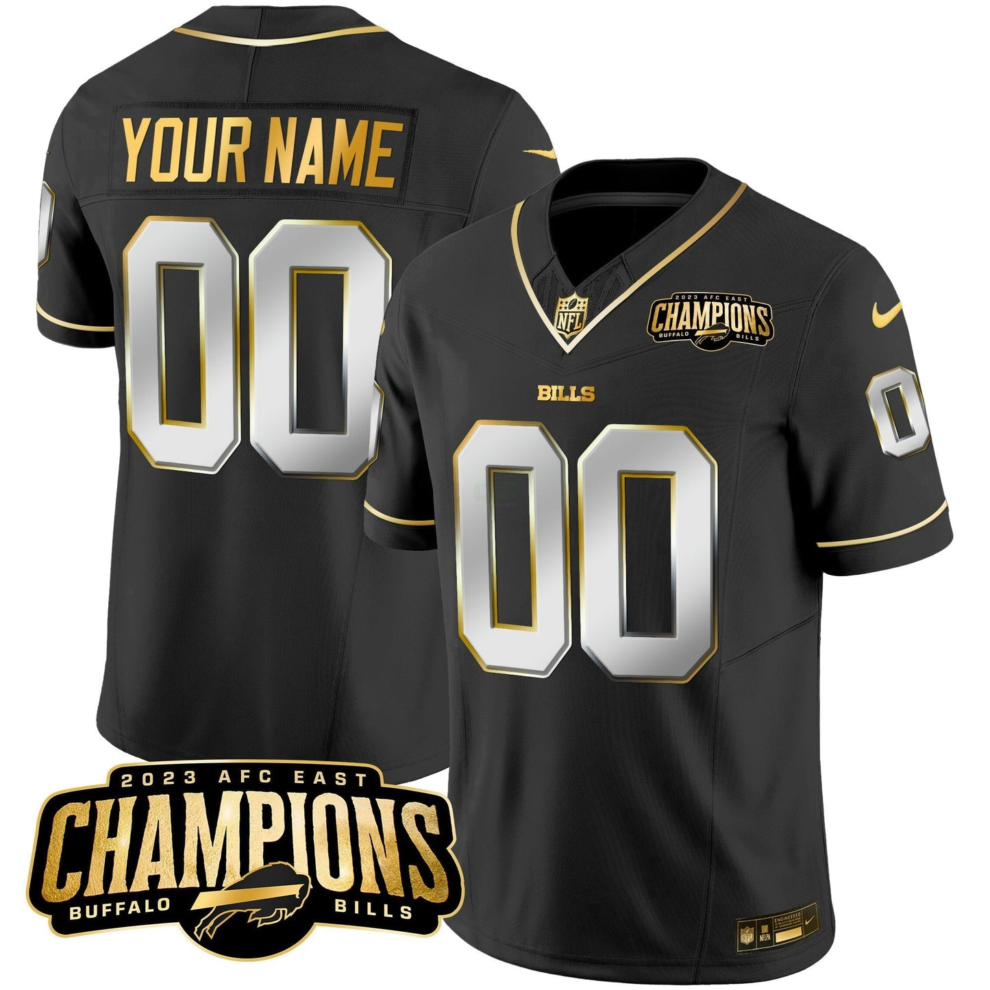 Camisa NFL 2023 AFC East Champions Patch Dourada Vapor Jersey