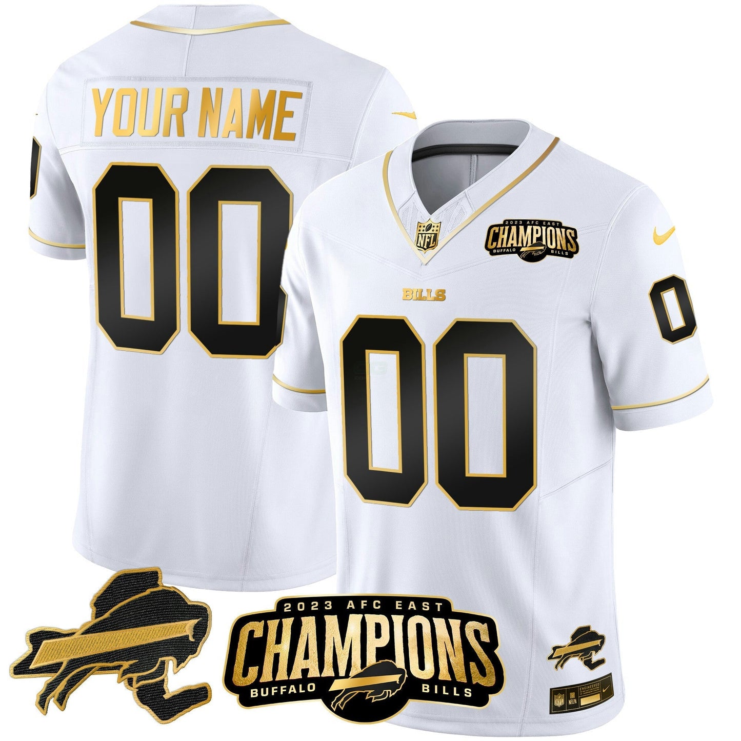 Camisa NFL 2023 AFC East Champions Patch Dourada Vapor Jersey V2