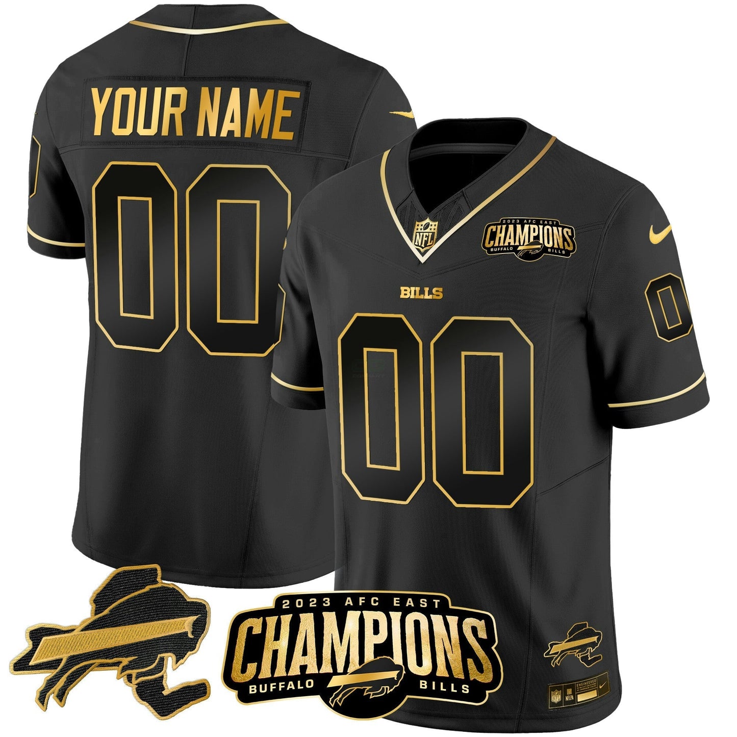 Camisa NFL 2023 AFC East Champions Patch Dourada Vapor Jersey V2