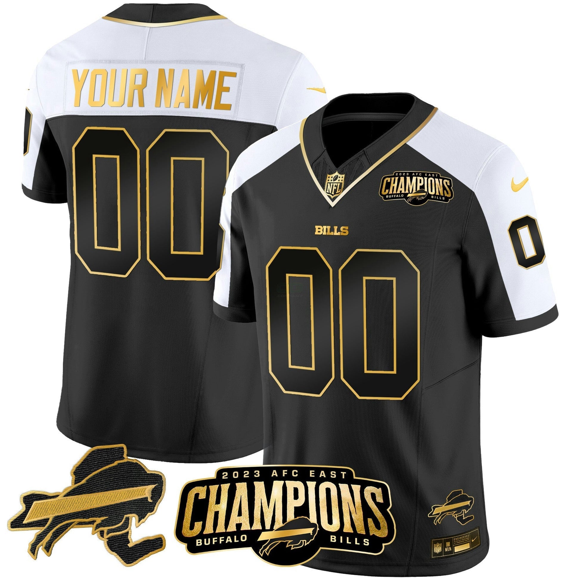 Camisa NFL 2023 AFC East Champions Patch Dourada Vapor Jersey V2