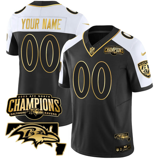 Camisa NFL 2023 AFC North Champions & Maryland Patch Dourada Vapor Jersey