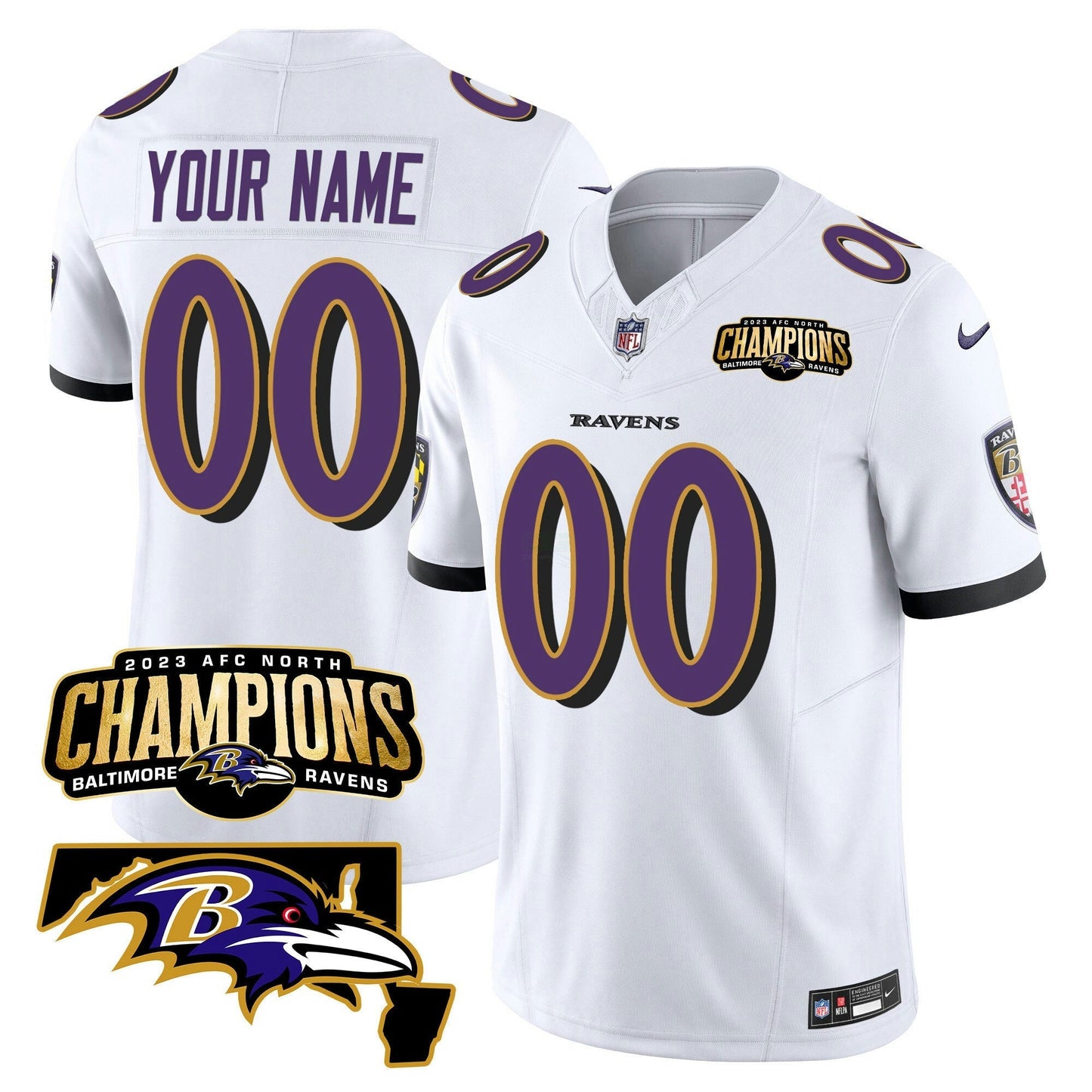 Camisa NFL 2023 AFC North Champions & Maryland Patch Vapor Jersey