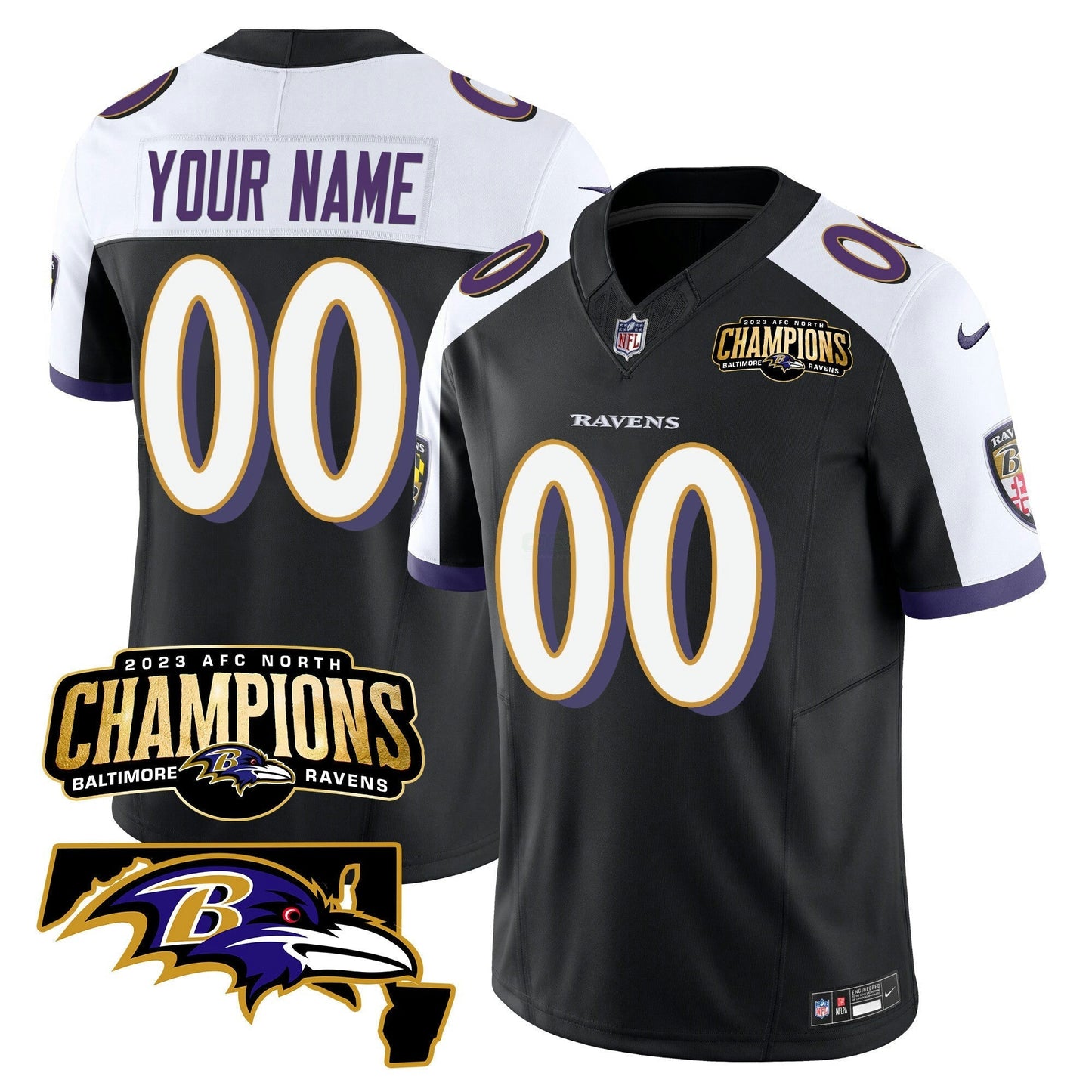 Camisa NFL 2023 AFC North Champions & Maryland Patch Vapor Jersey