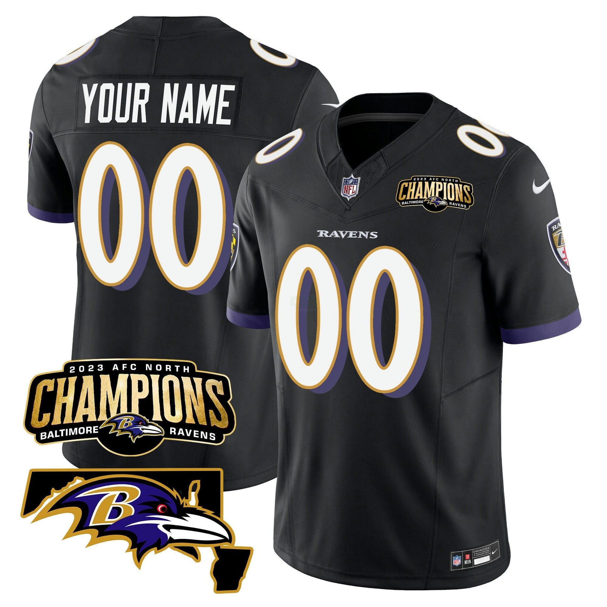 Camisa NFL 2023 AFC North Champions & Maryland Patch Vapor Jersey