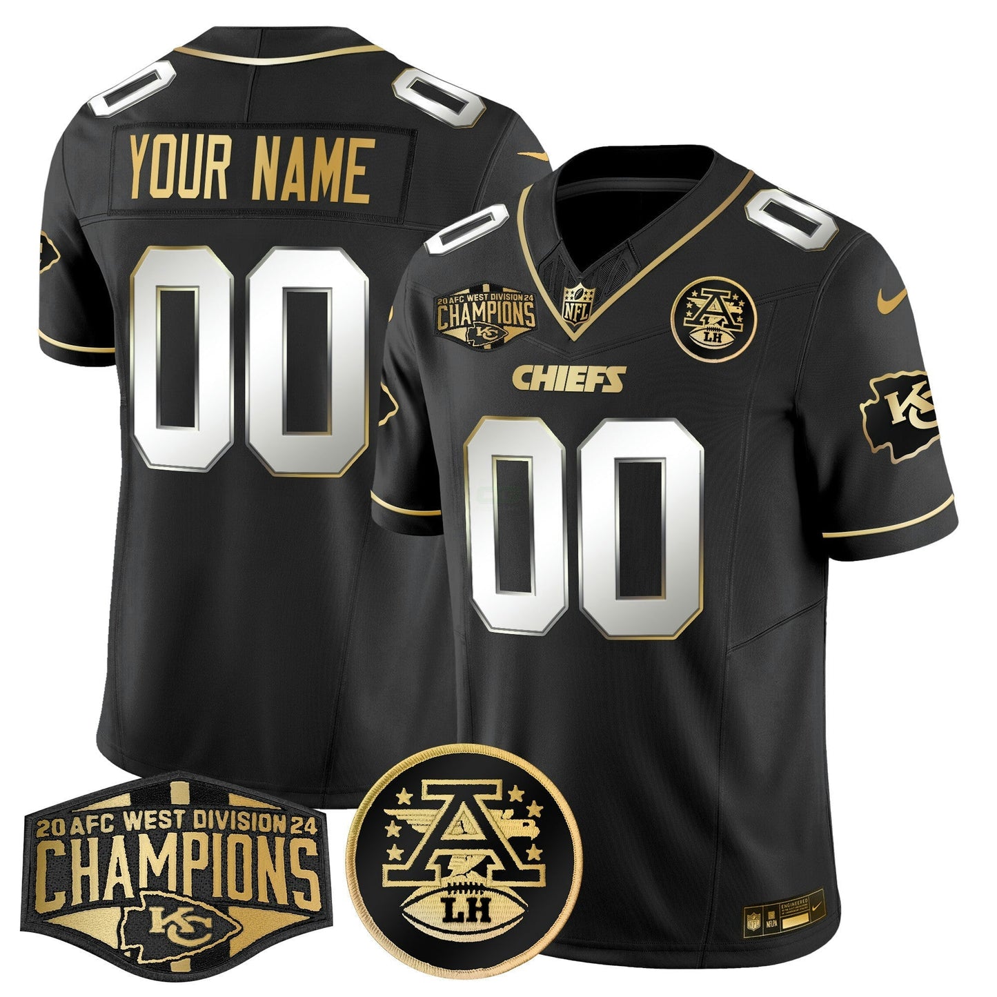 Camisa NFL 2024 AFC West Division Champions Patch Dourada Vapor Limited Jersey
