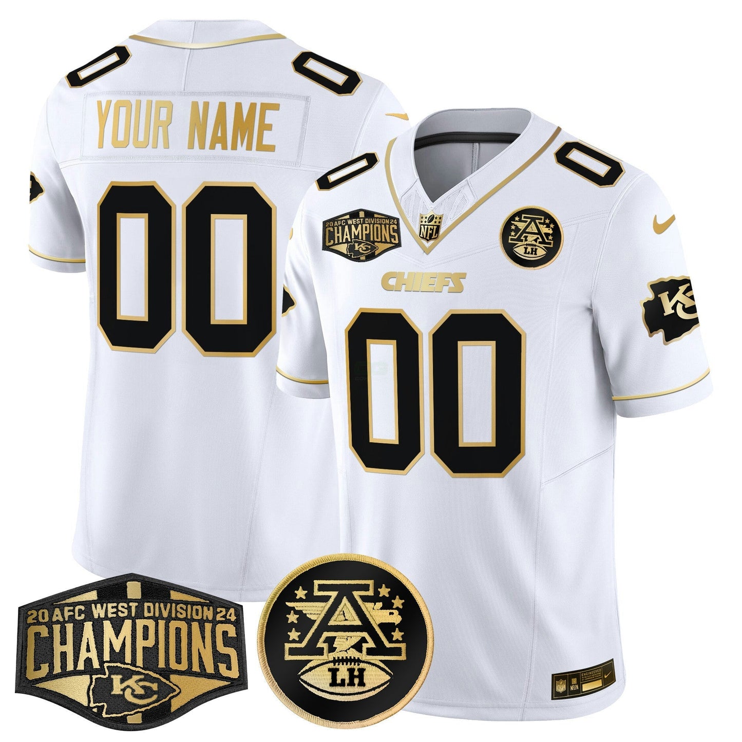 Camisa NFL 2024 AFC West Division Champions Patch Dourada Vapor Limited Jersey