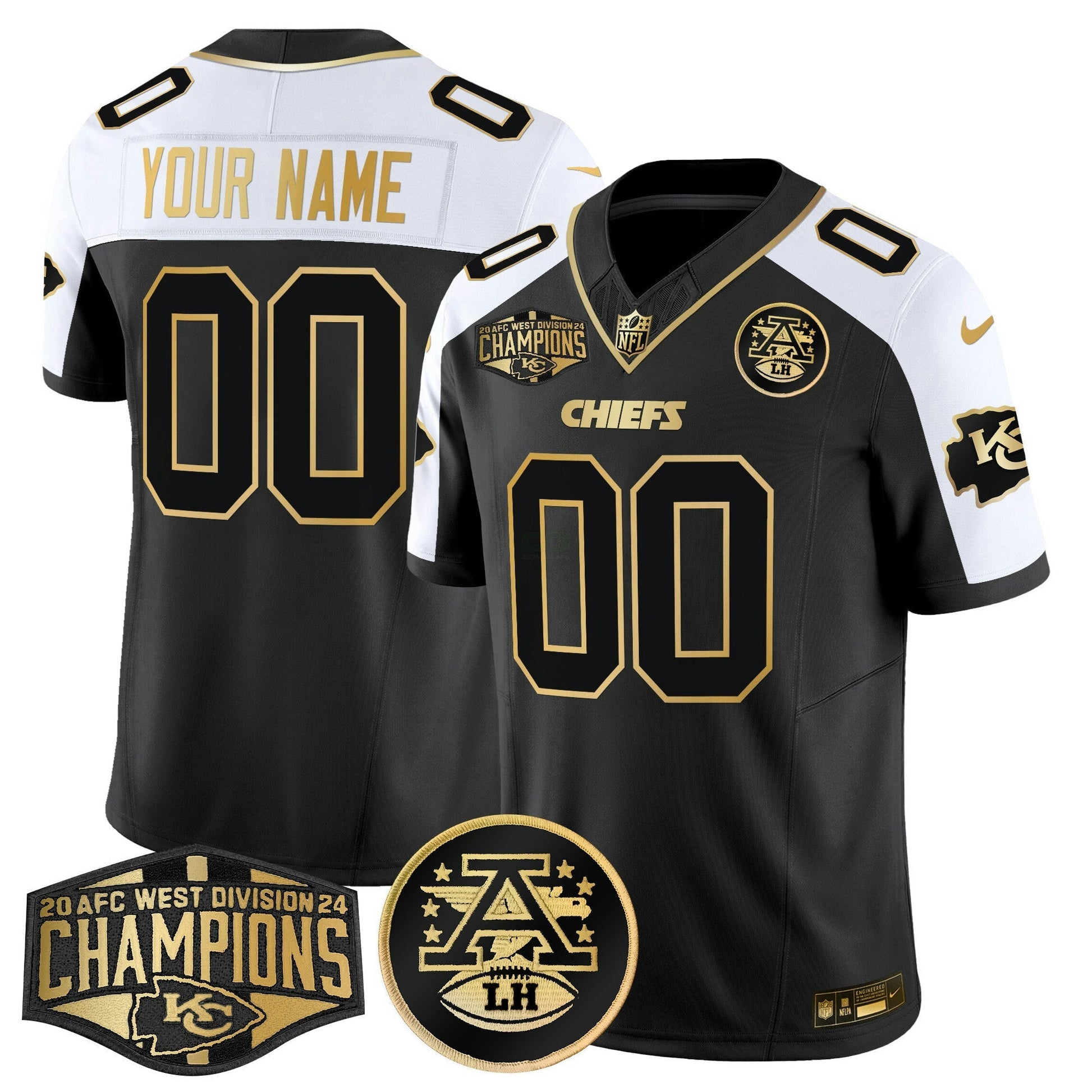 Camisa NFL 2024 AFC West Division Champions Patch Dourada Vapor Limited Jersey