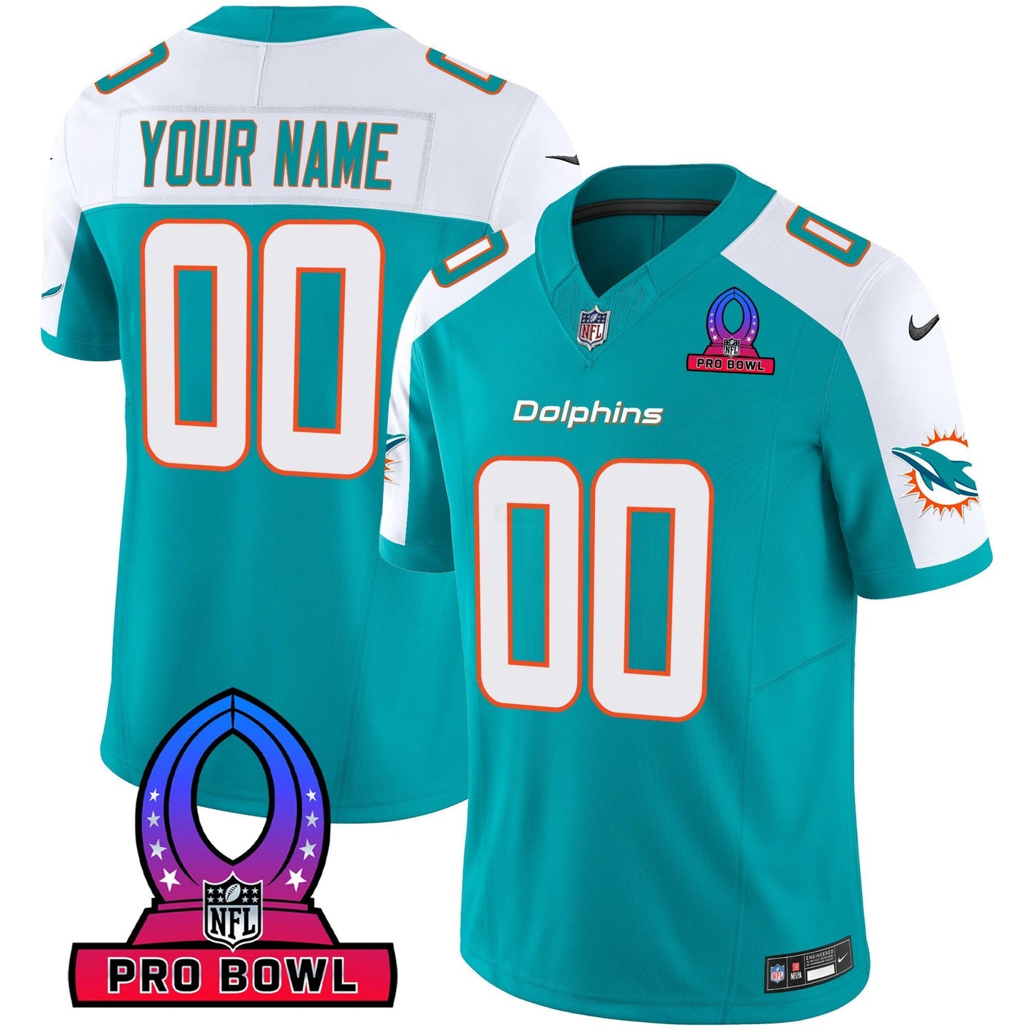 Camisa NFL Miami Dolphins 2024 Pro Bowl Patch Vapor Jersey - Personalizada