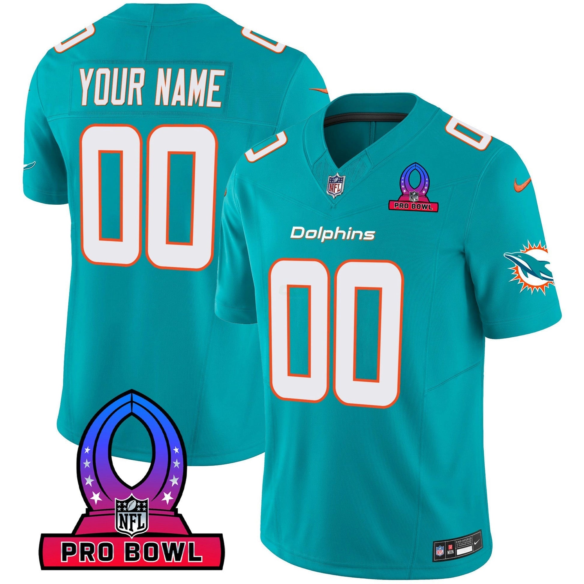 Camisa NFL Miami Dolphins 2024 Pro Bowl Patch Vapor Jersey - Personalizada