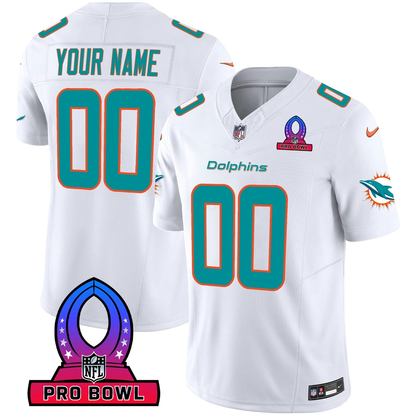 Camisa NFL Miami Dolphins 2024 Pro Bowl Patch Vapor Jersey - Personalizada