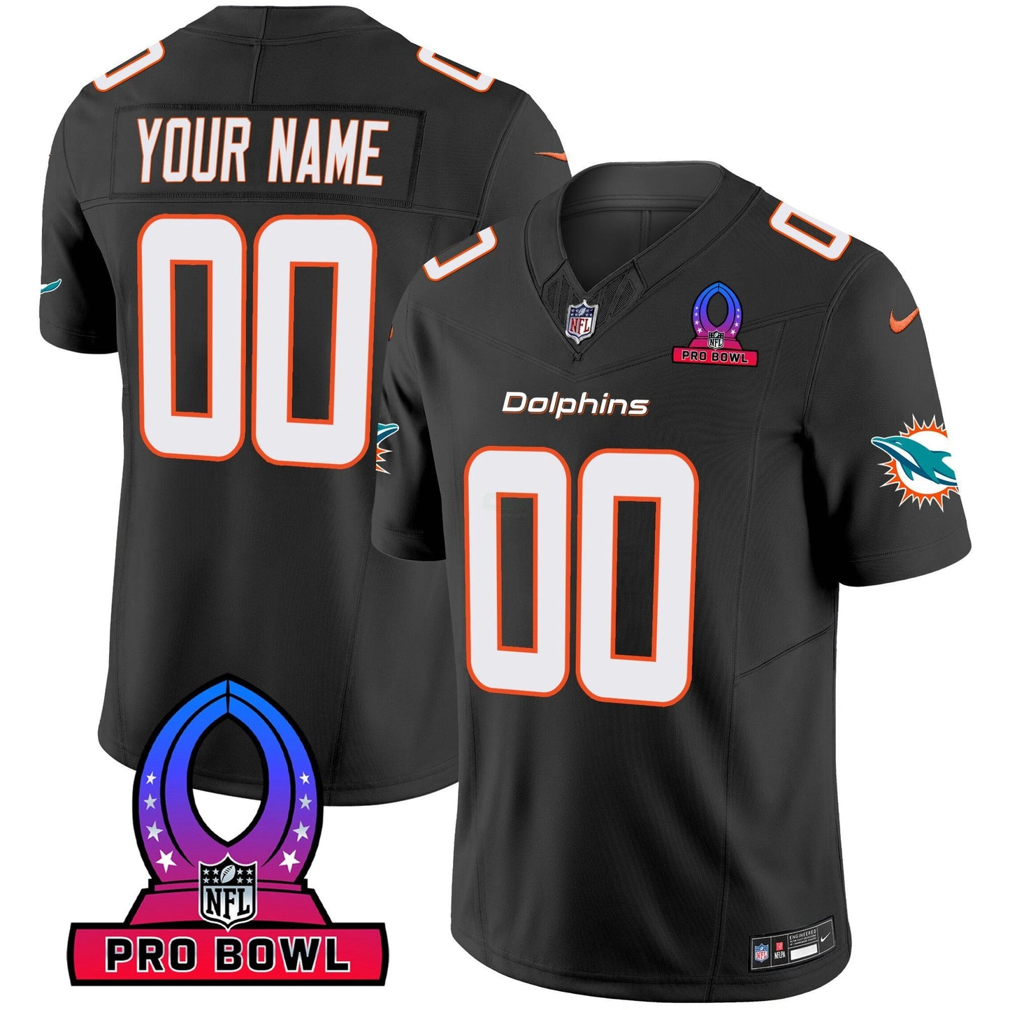 Camisa NFL Miami Dolphins 2024 Pro Bowl Patch Vapor Jersey - Personalizada