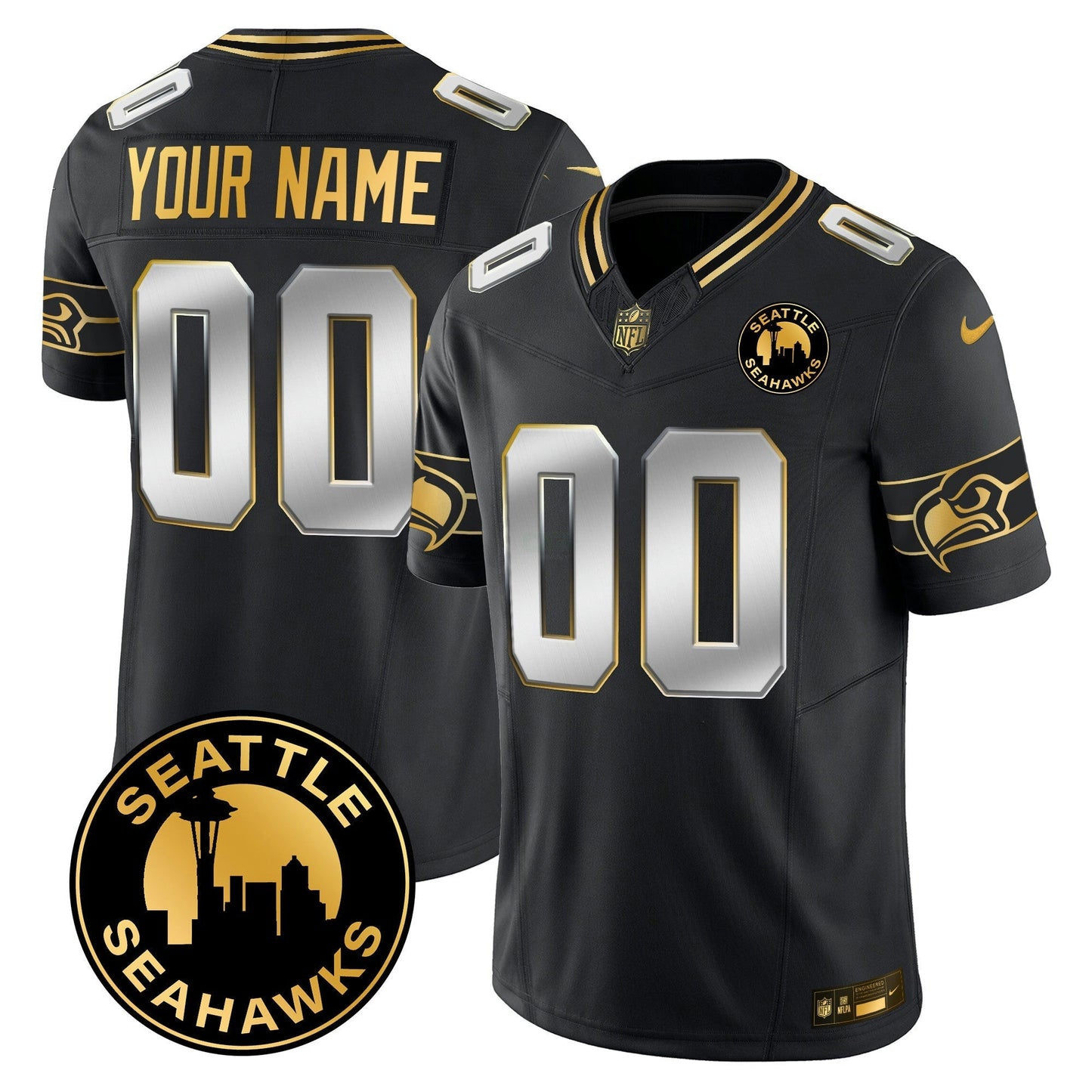 Camisa NFL 2025 Seattle City Patch Dourada Vapor Limited Jersey