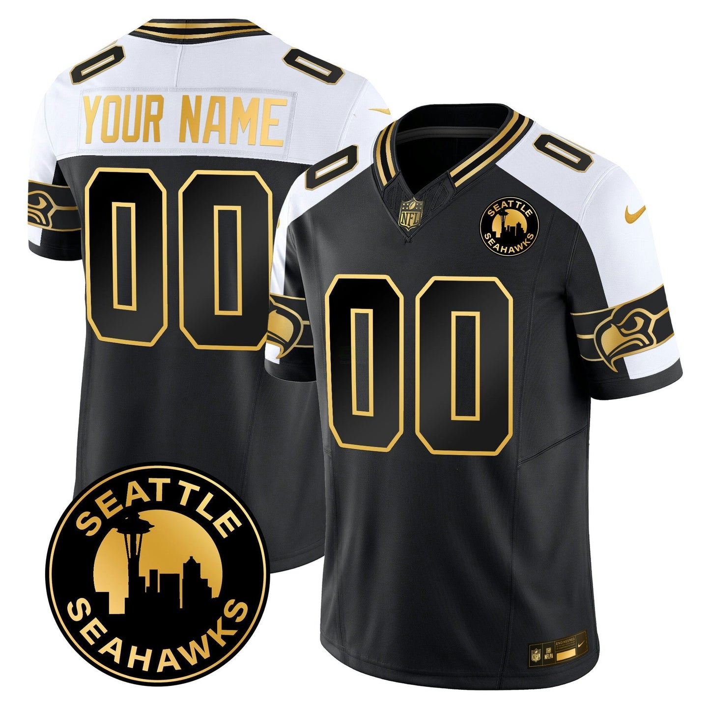 Camisa NFL 2025 Seattle City Patch Dourada Vapor Limited Jersey