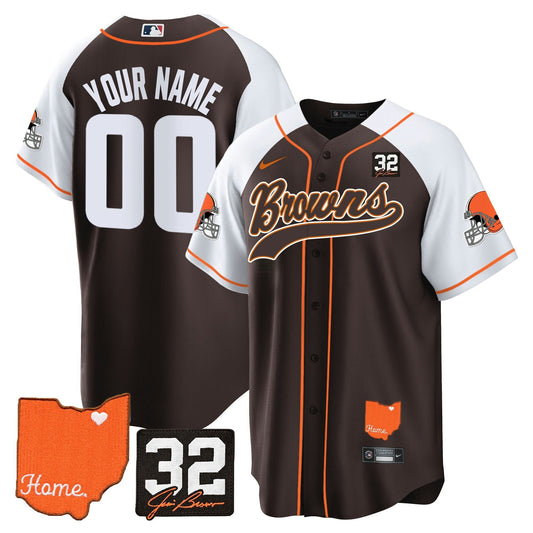 Camisa NFL #32 Jim Brown Memorial & Home Patch Jersey