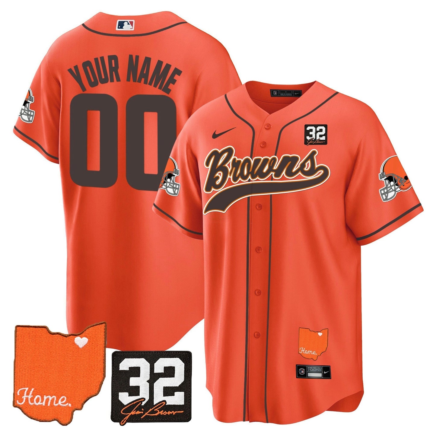 Camisa NFL #32 Jim Brown Memorial & Home Patch Jersey