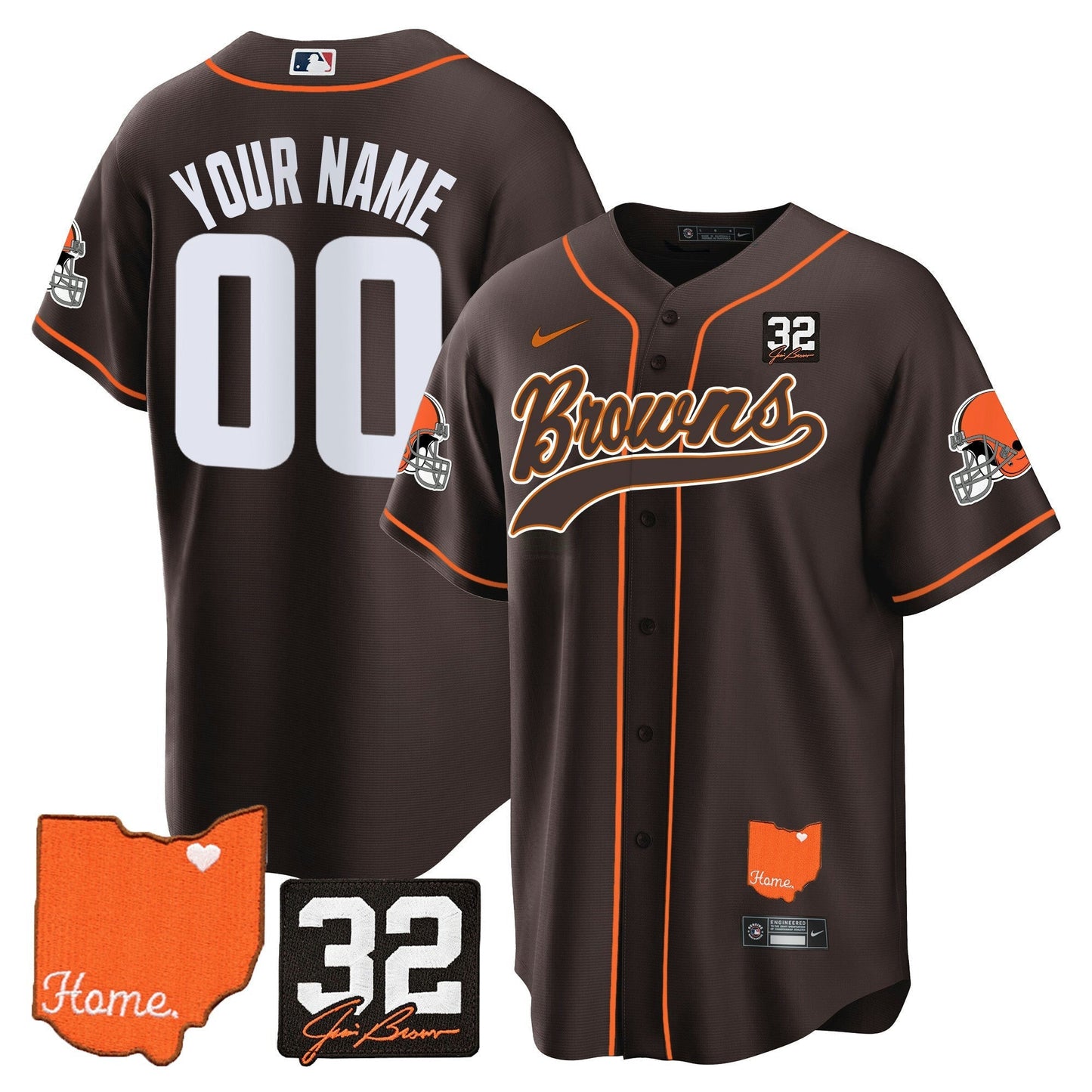 Camisa NFL #32 Jim Brown Memorial & Home Patch Jersey