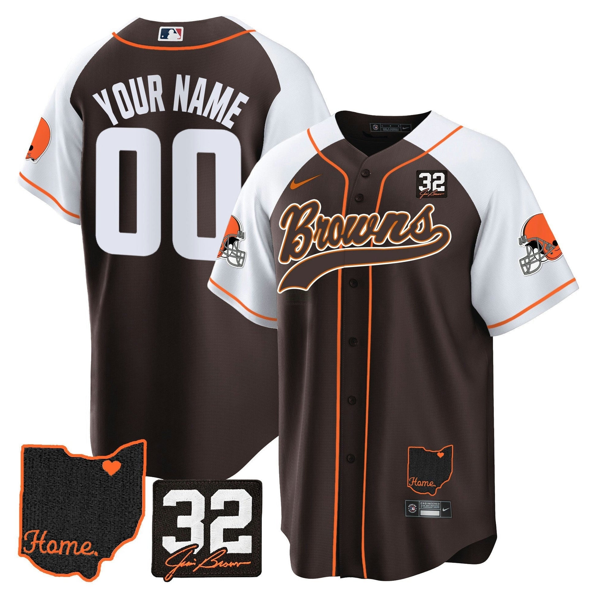 Camisa NFL Cleveland Browns #32 Jim Brown Memorial & Home Patch Jersey V2 - Baseball