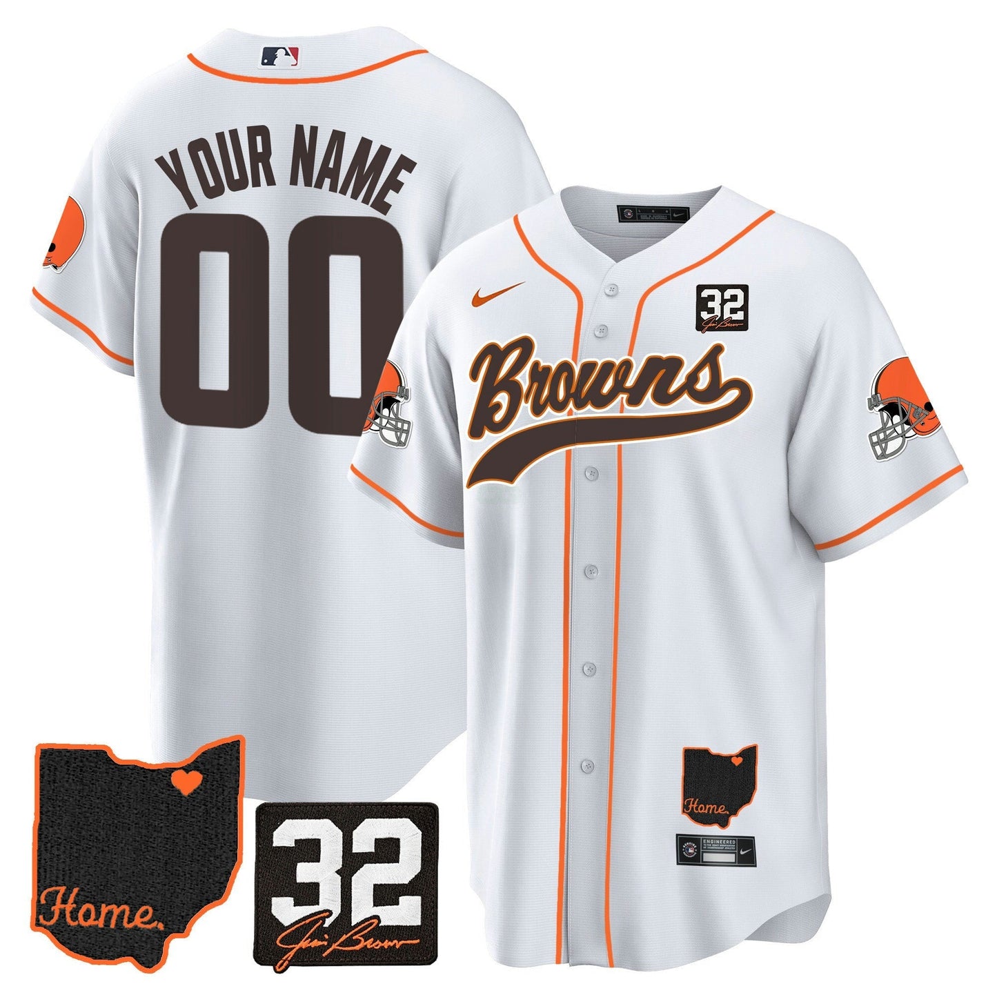 Camisa NFL Cleveland Browns #32 Jim Brown Memorial & Home Patch Jersey V2 - Baseball