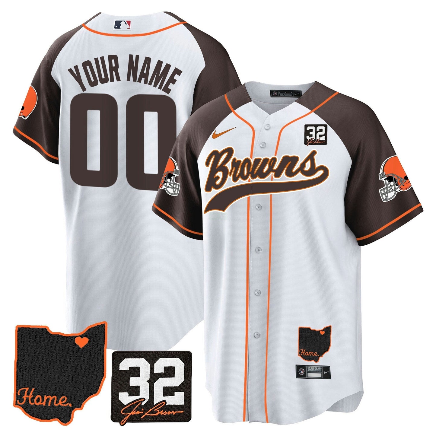 Camisa NFL Cleveland Browns #32 Jim Brown Memorial & Home Patch Jersey V2 - Baseball