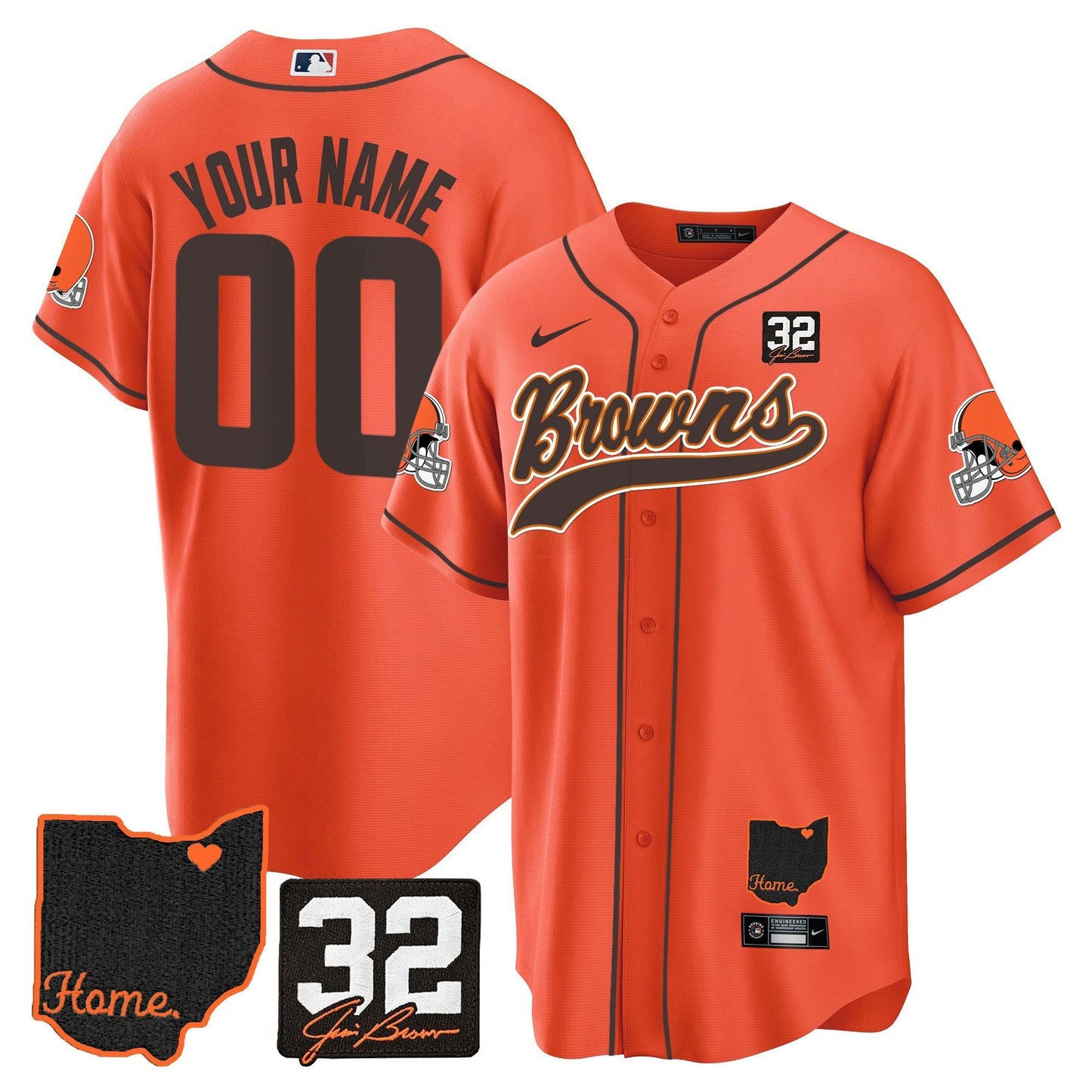 Camisa NFL Cleveland Browns #32 Jim Brown Memorial & Home Patch Jersey V2 - Baseball